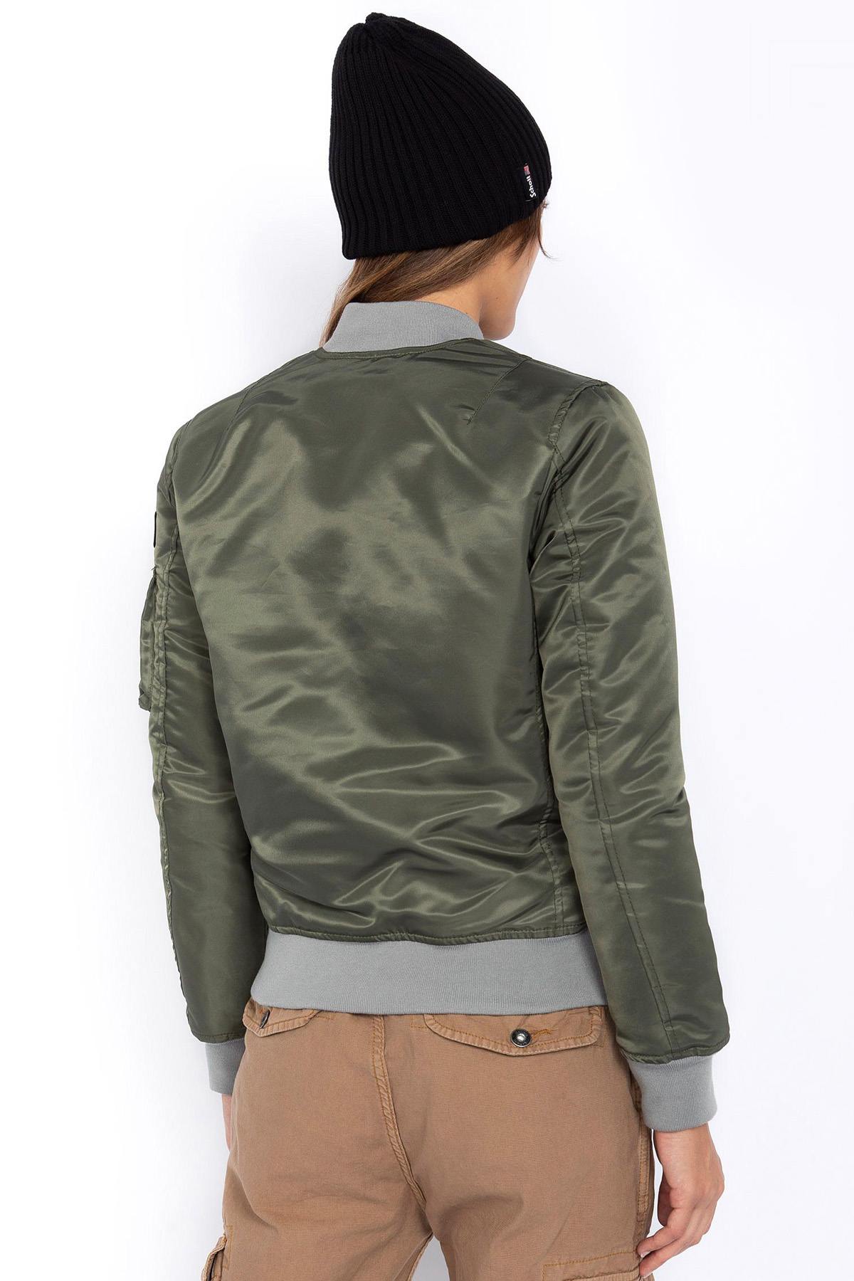 Light khaki recycled nylon bomber jacket for women - Image n°2