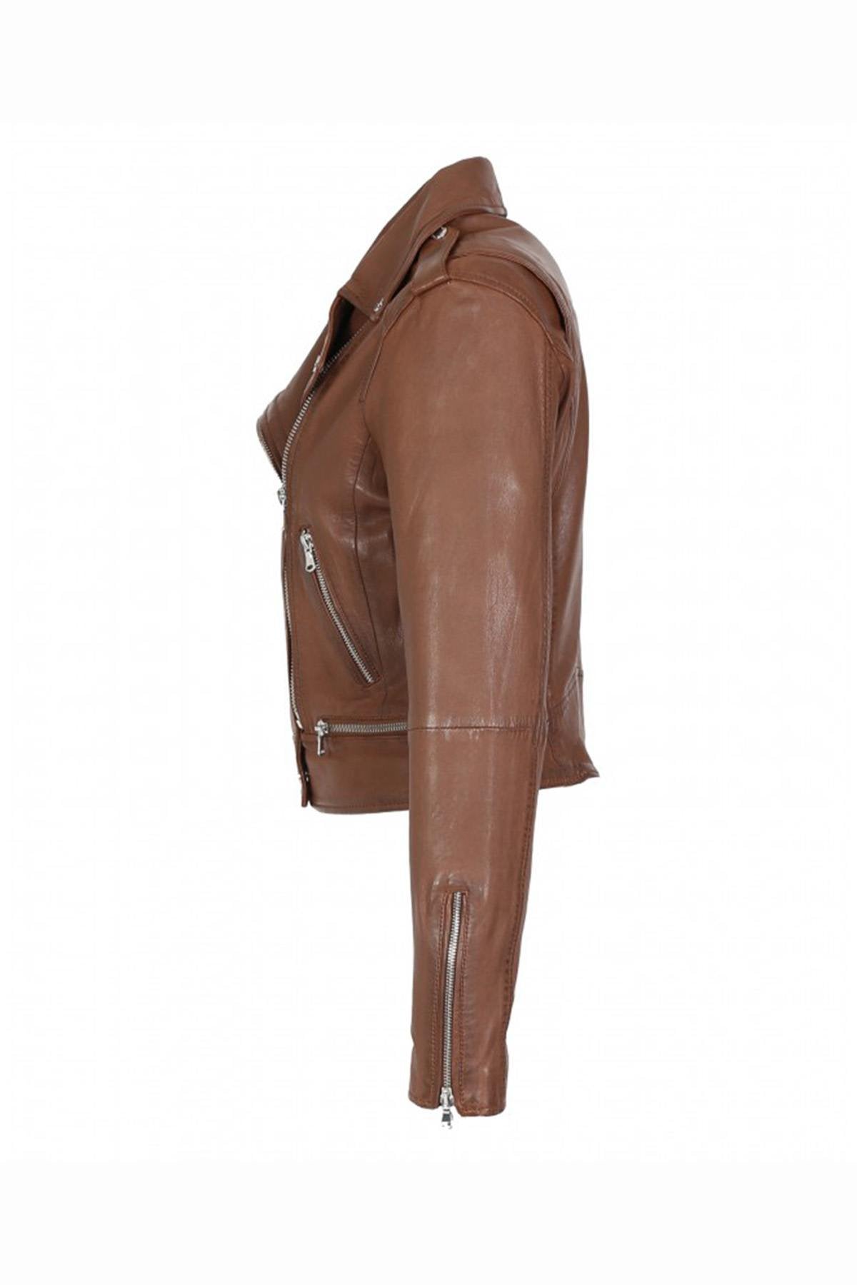 Washed leather Biker Jacket for women - Image n°10