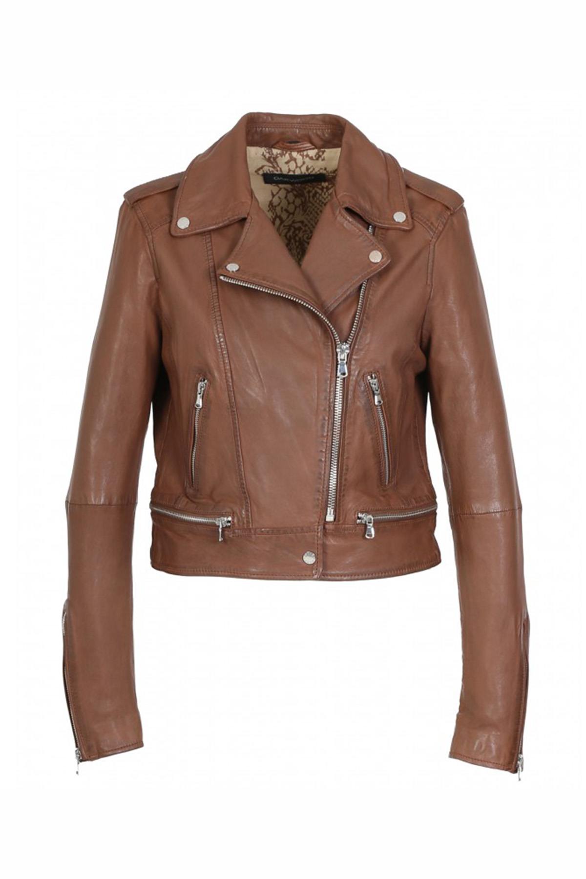 Washed leather Biker Jacket for women - Image n°9