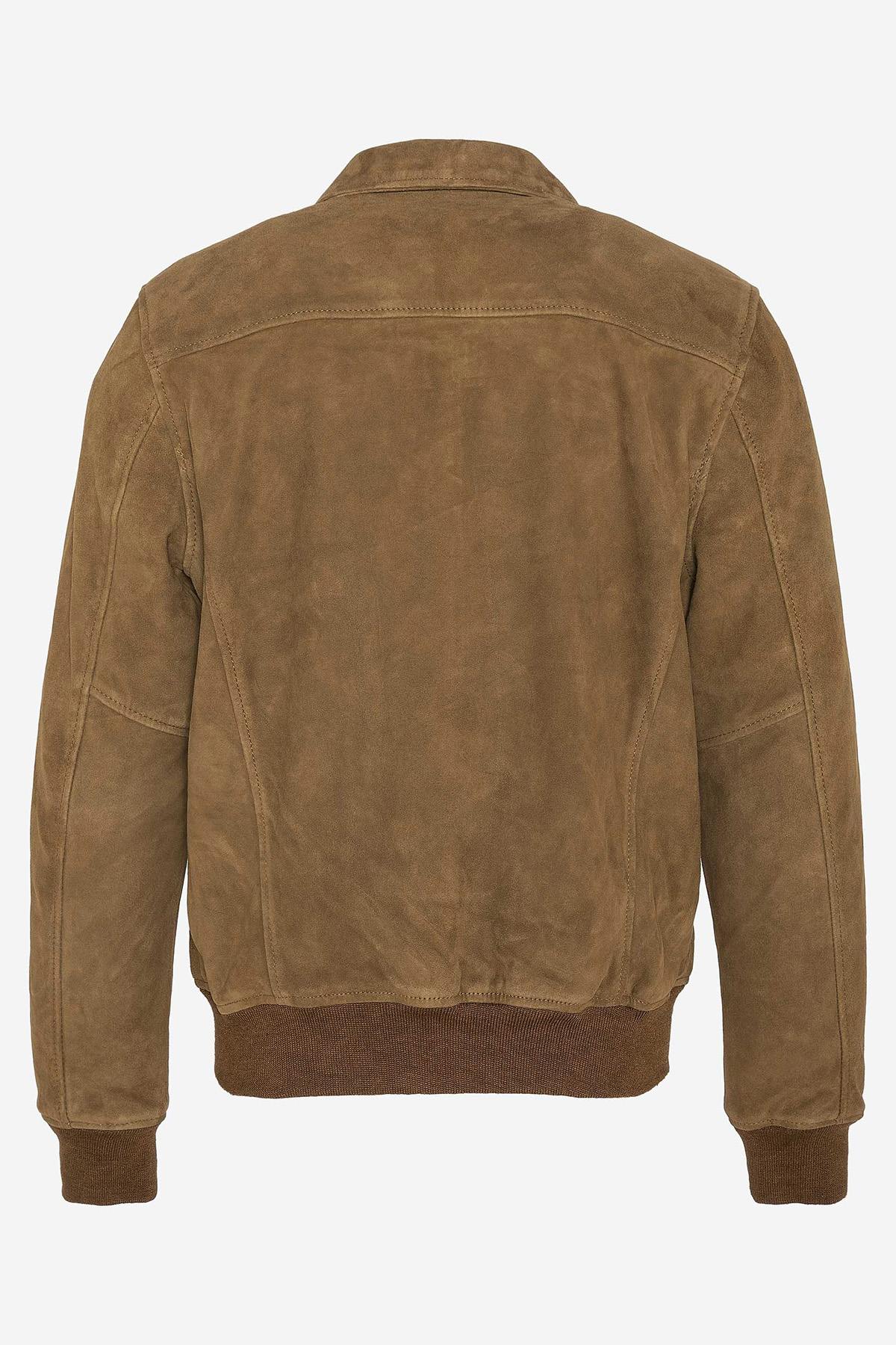 Rust-colored suede leather jacket with shirt collar - Image n°2