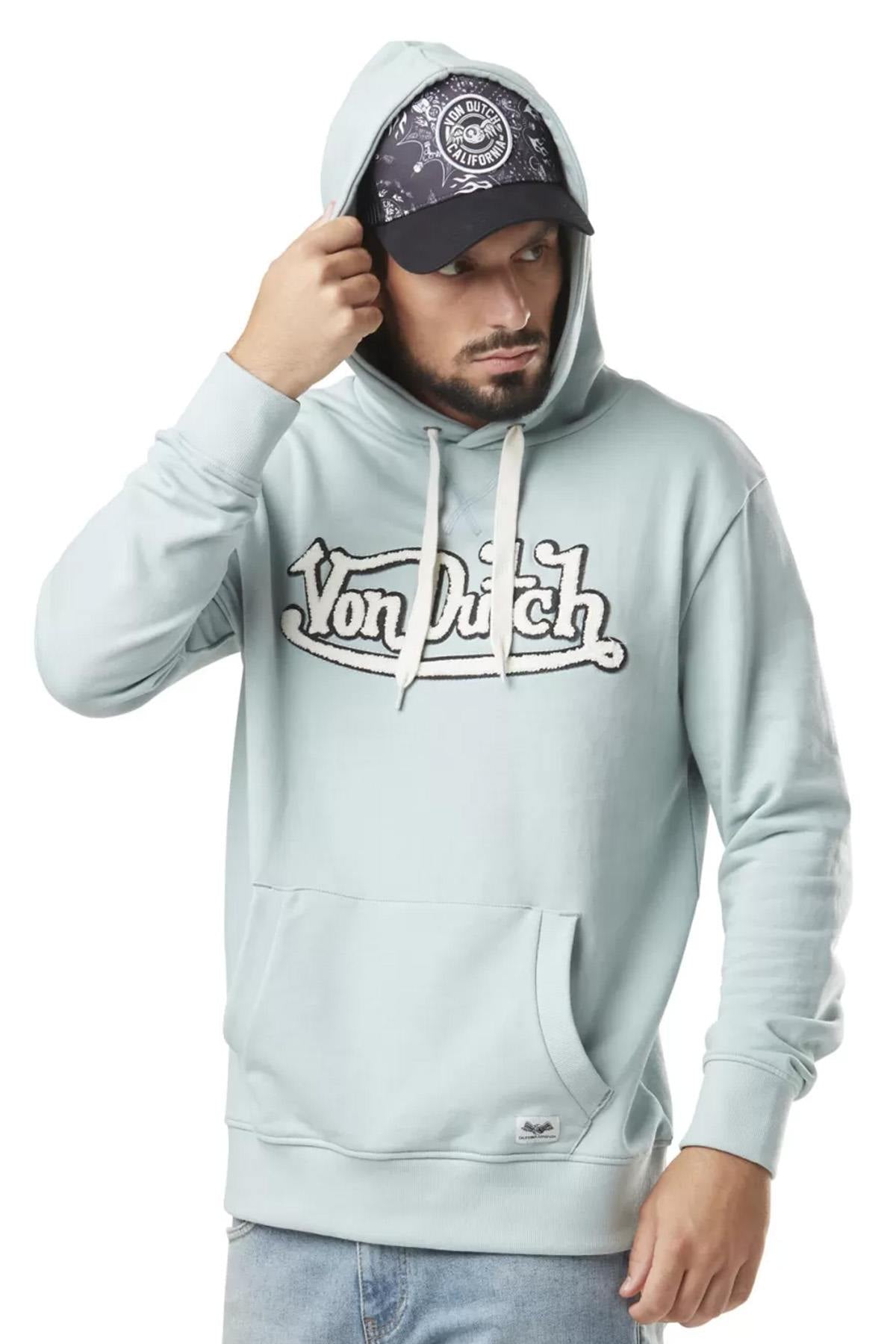 Turquoise blue hoodie with loopback logo - Image n°1