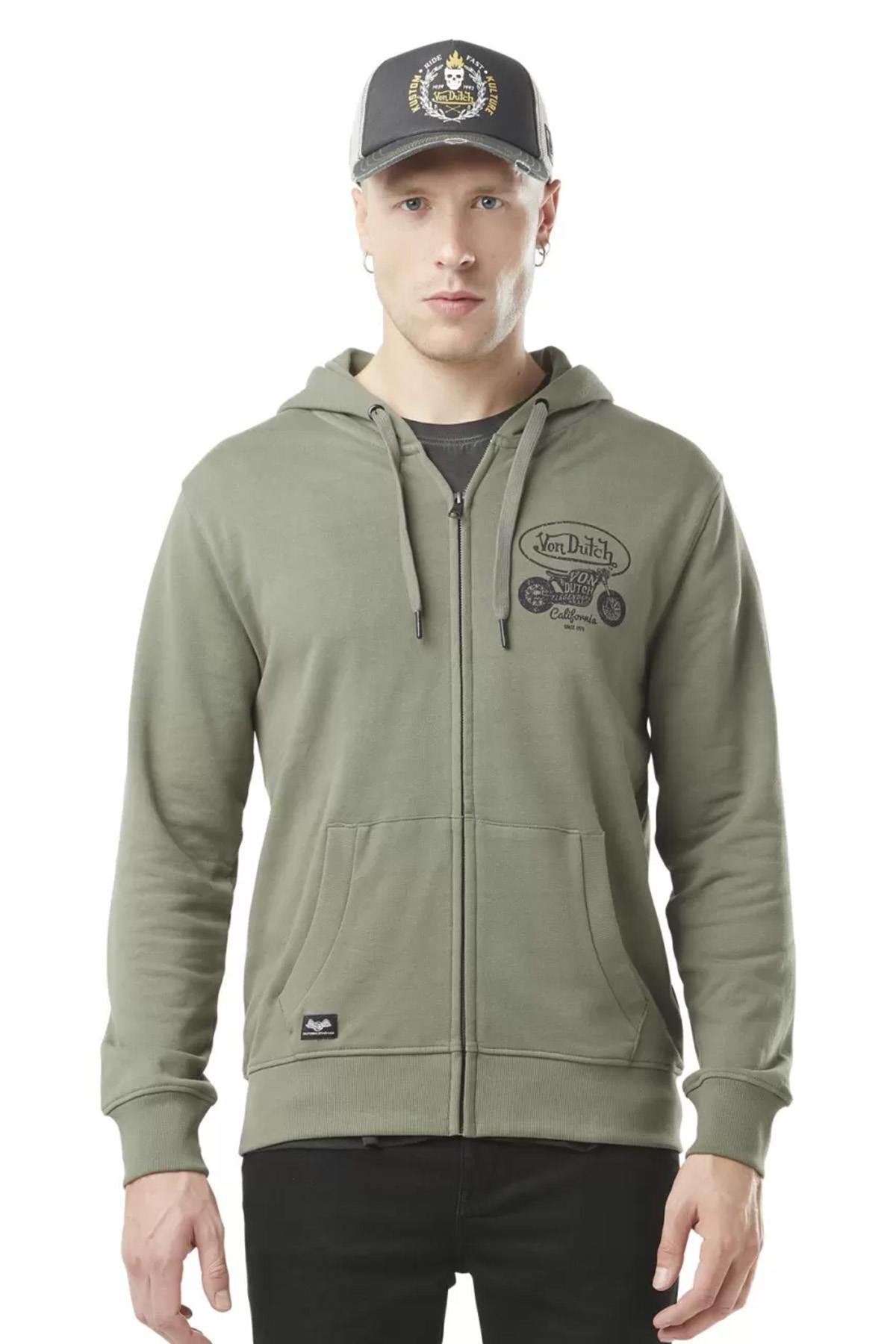 Khaki zipped hoodie - Image n°1