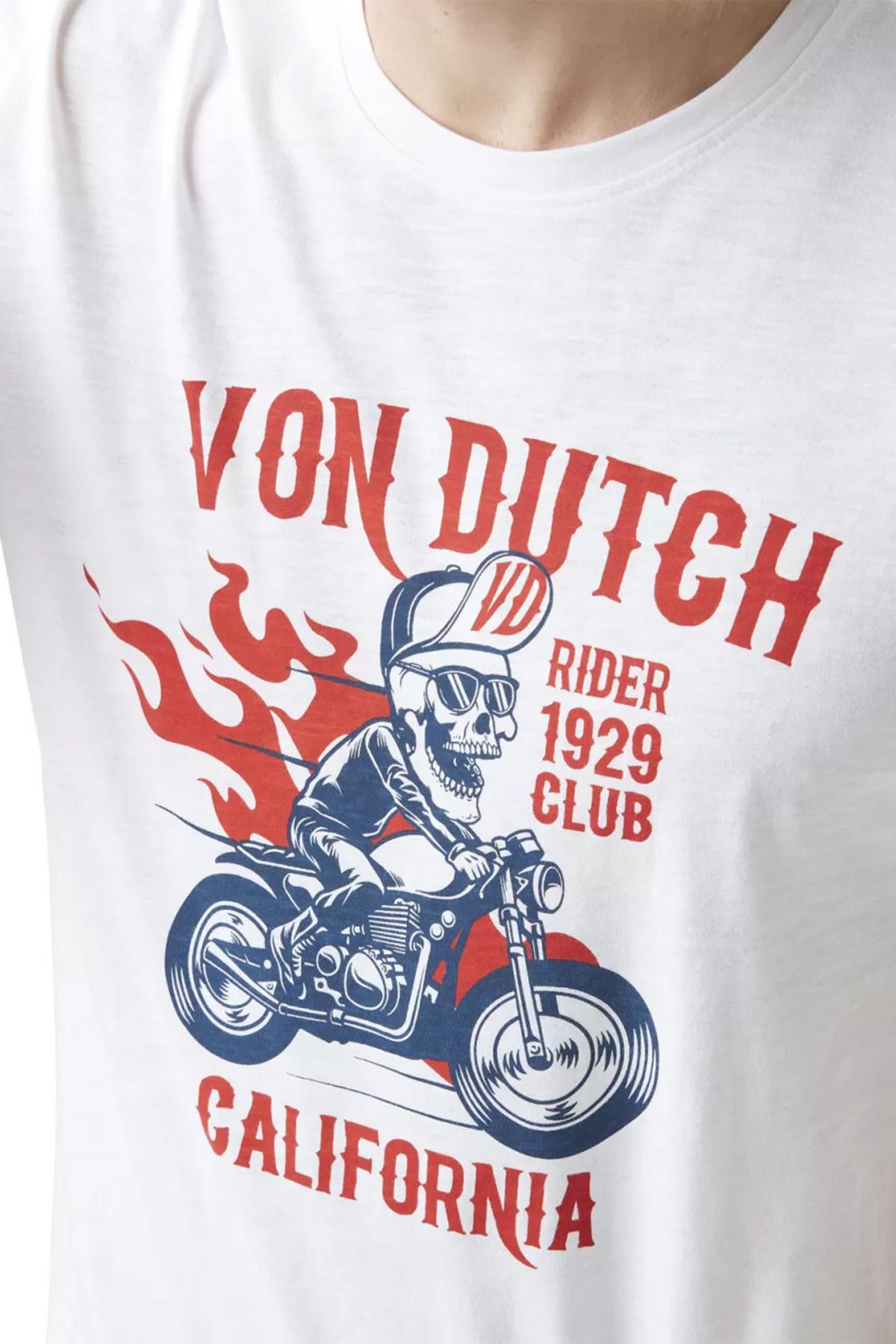 White t-shirt with flaming biker illustration - Image n°2