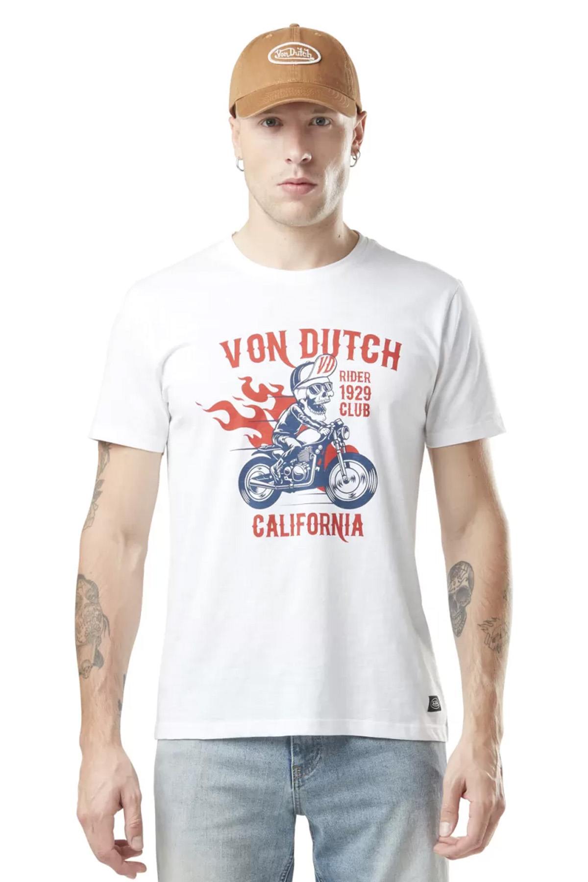 White t-shirt with flaming biker illustration - Image n°1