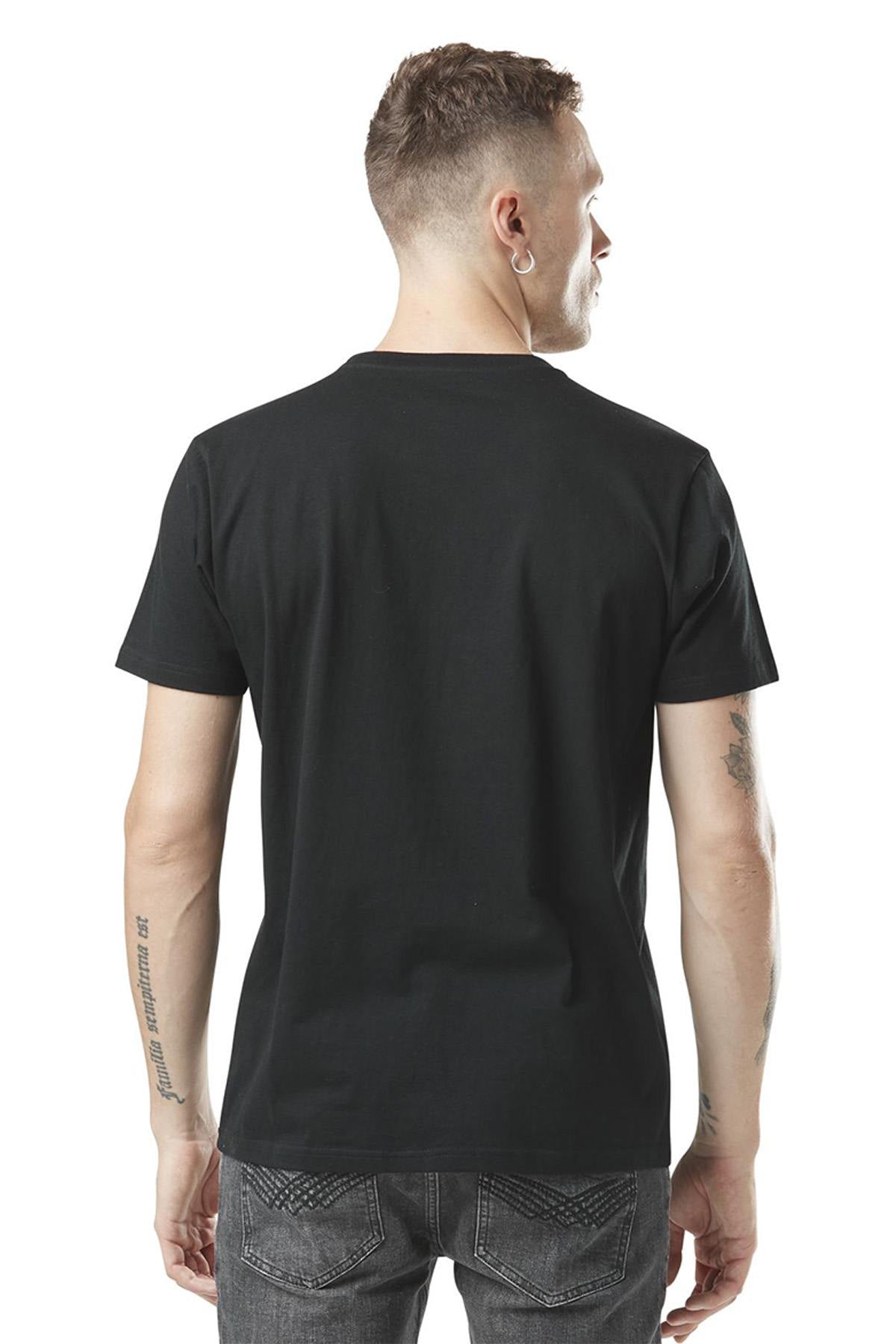 Black cotton t-shirt with yellow print on the front - Image n°3