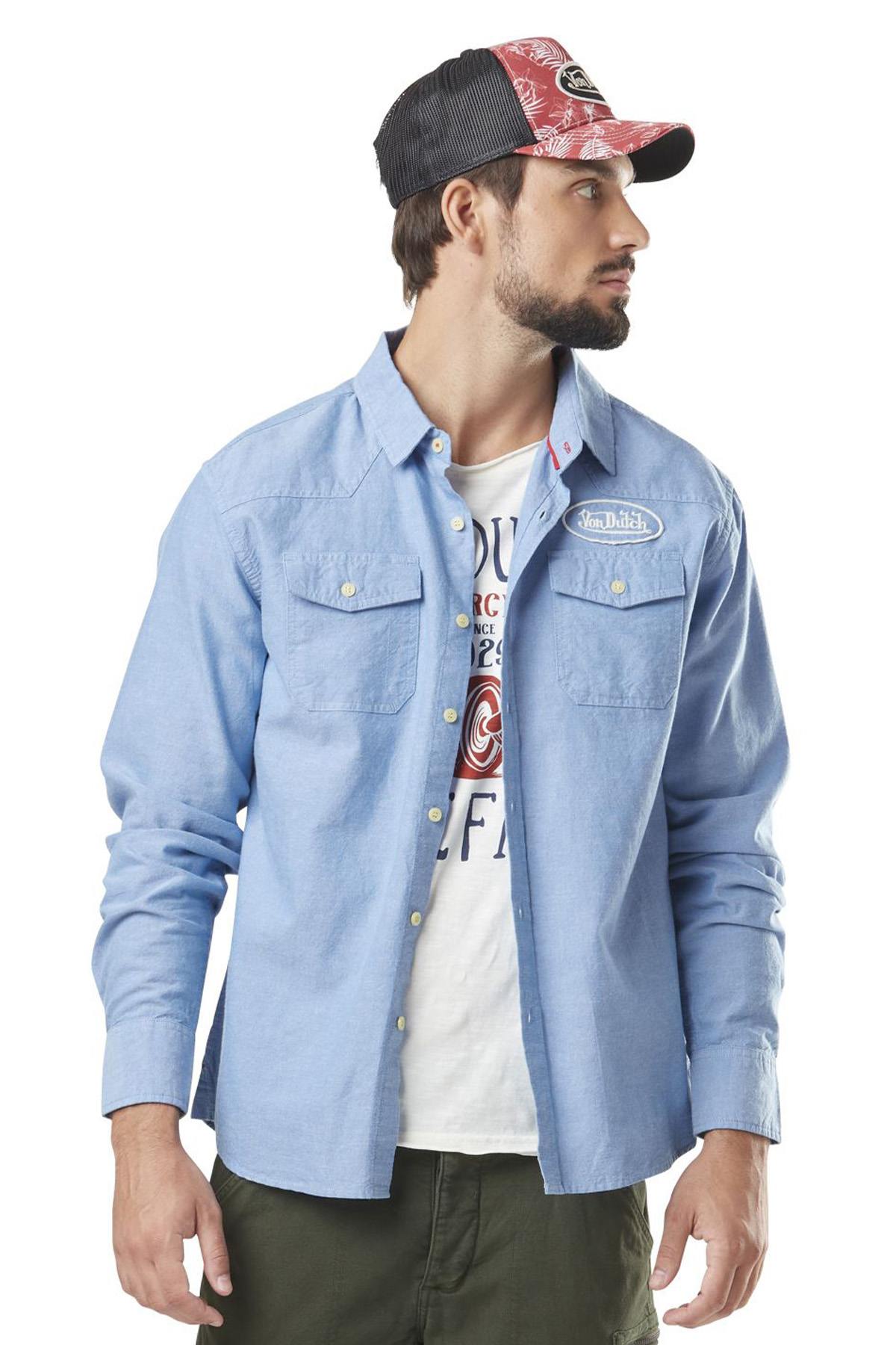 Long-sleeved light blue cotton shirt - Image n°1