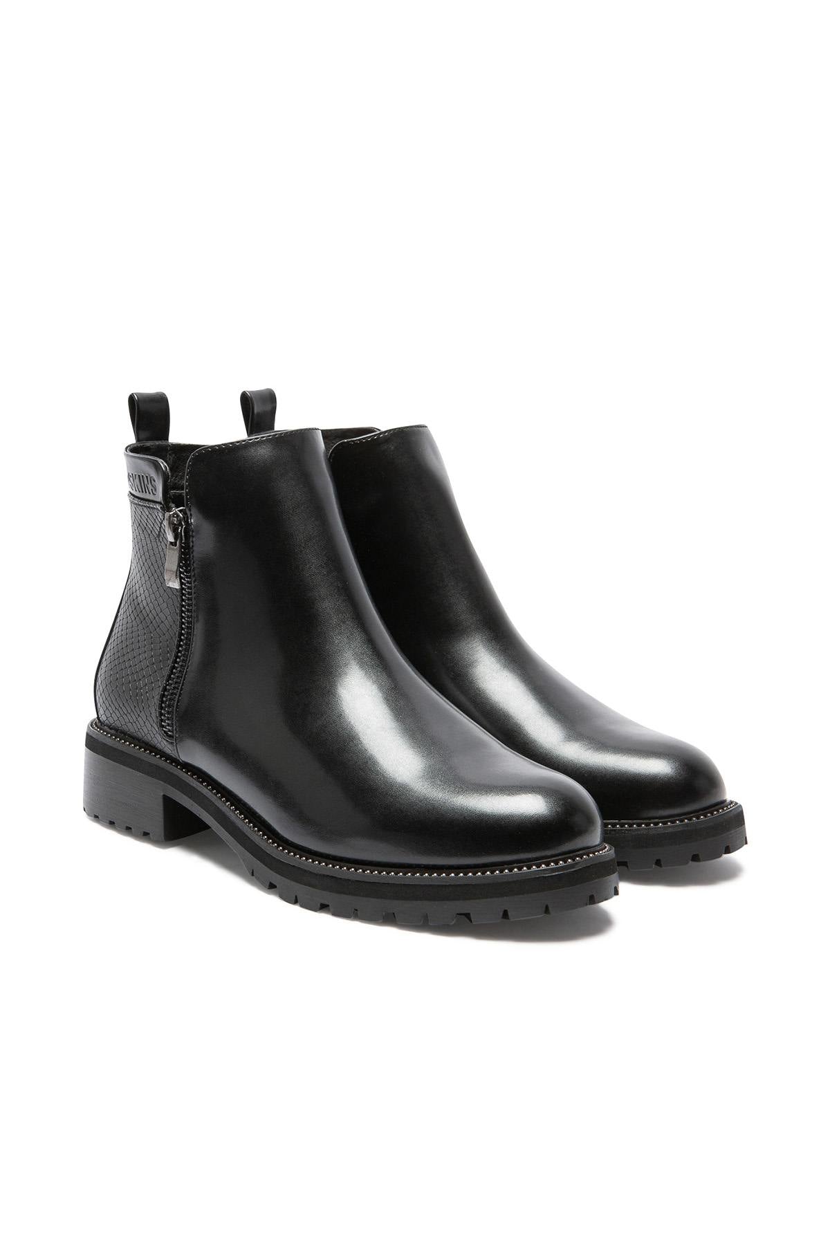 Black boots for women in synthetic material - Image n°1