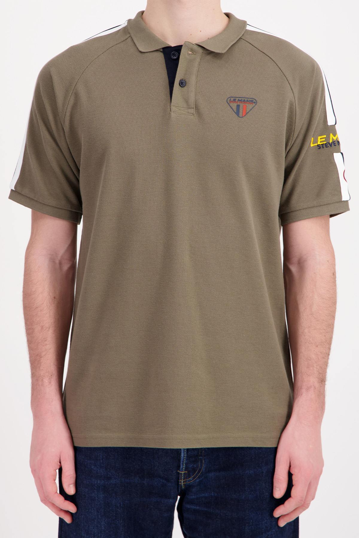 Khaki racing theme polo shirt - Image n°1