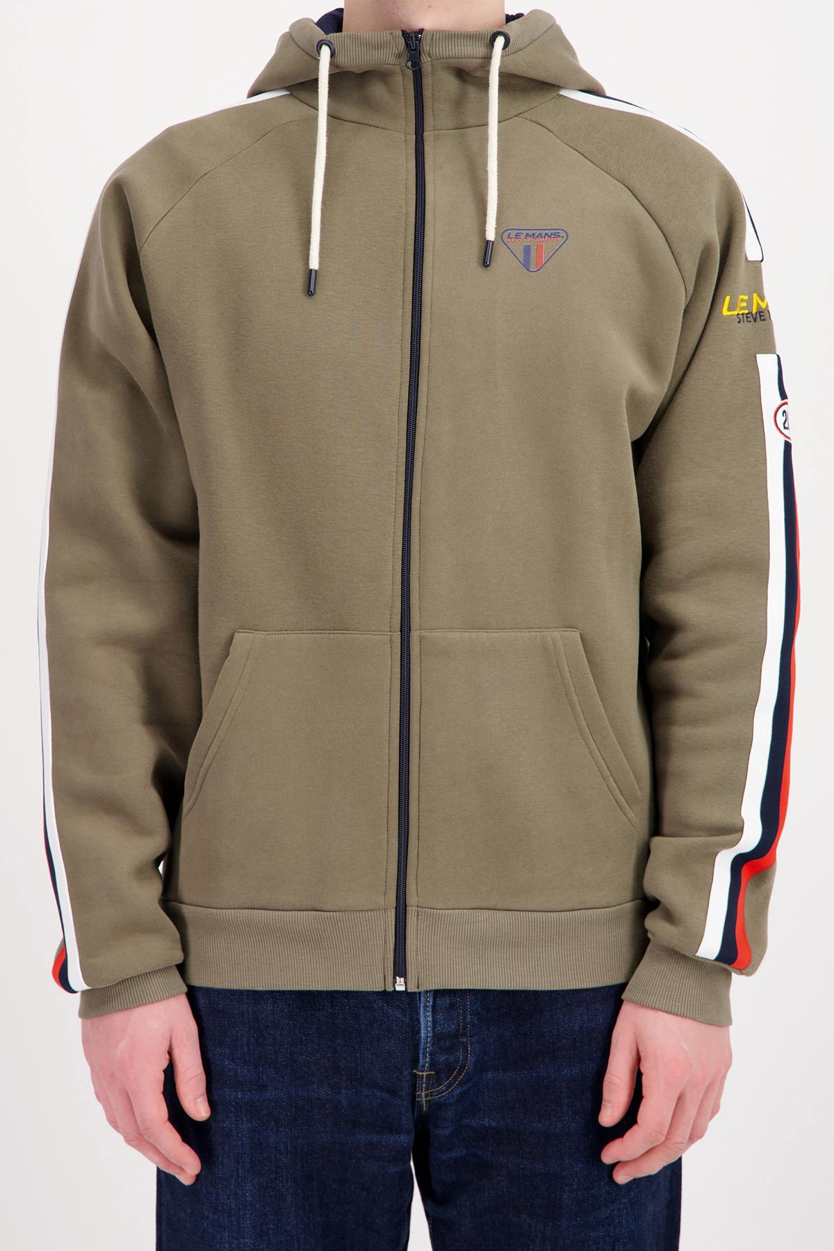 Khaki racing theme zipped hoodie - Image n°1