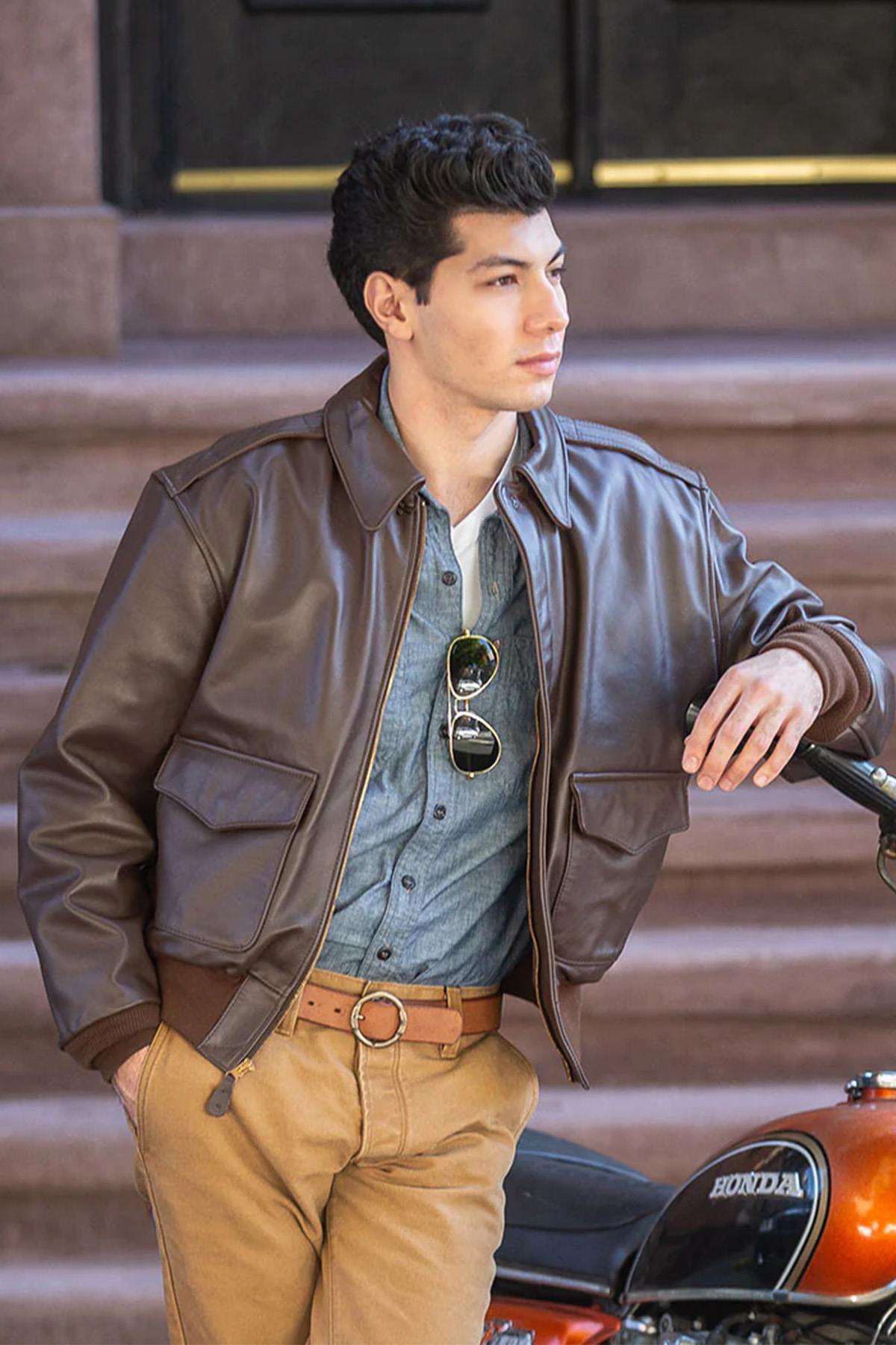 WWII-inspired leather pilot jacket - Image n°1