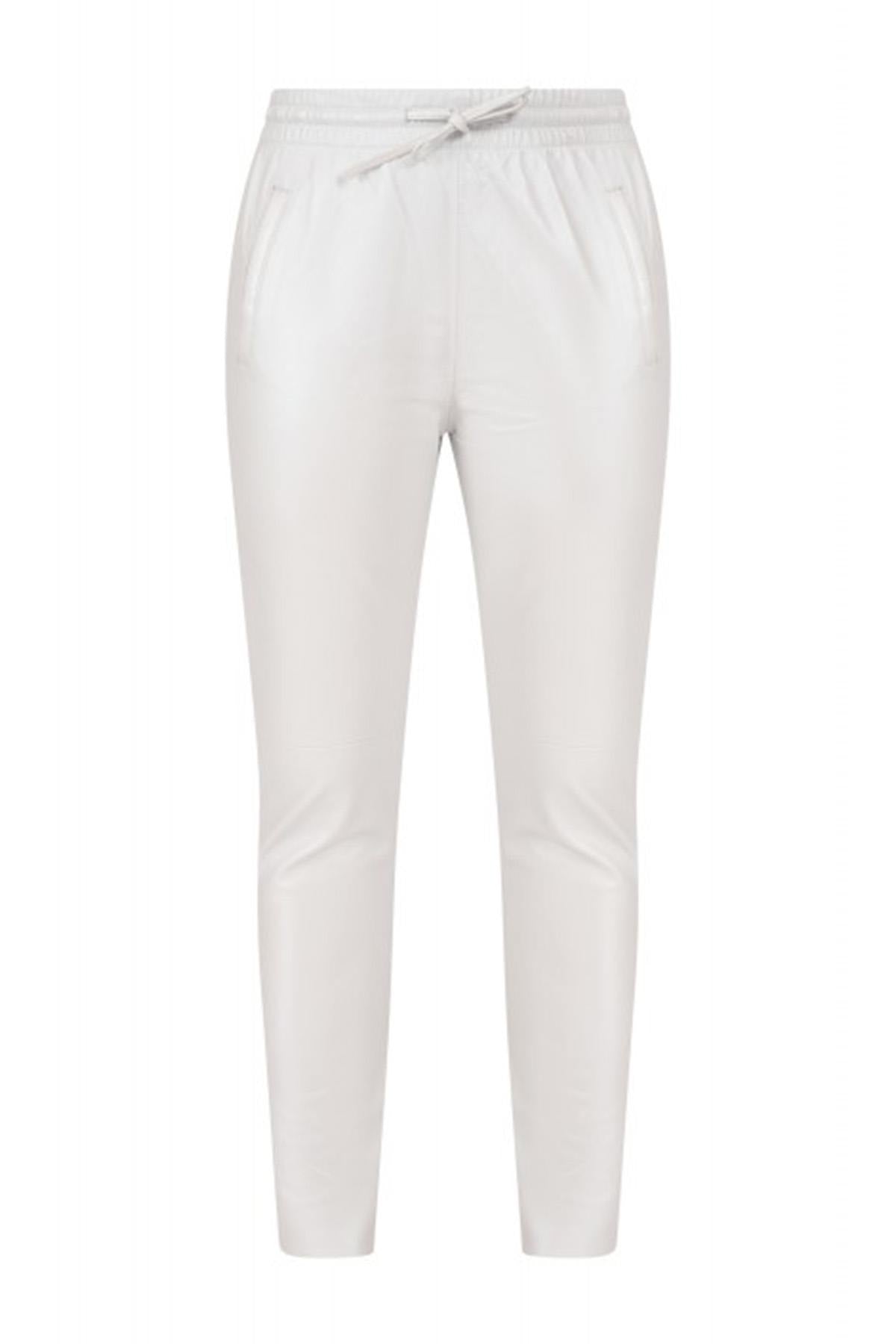 Casual White Metallic Effect Leather Joggers - Image n°11