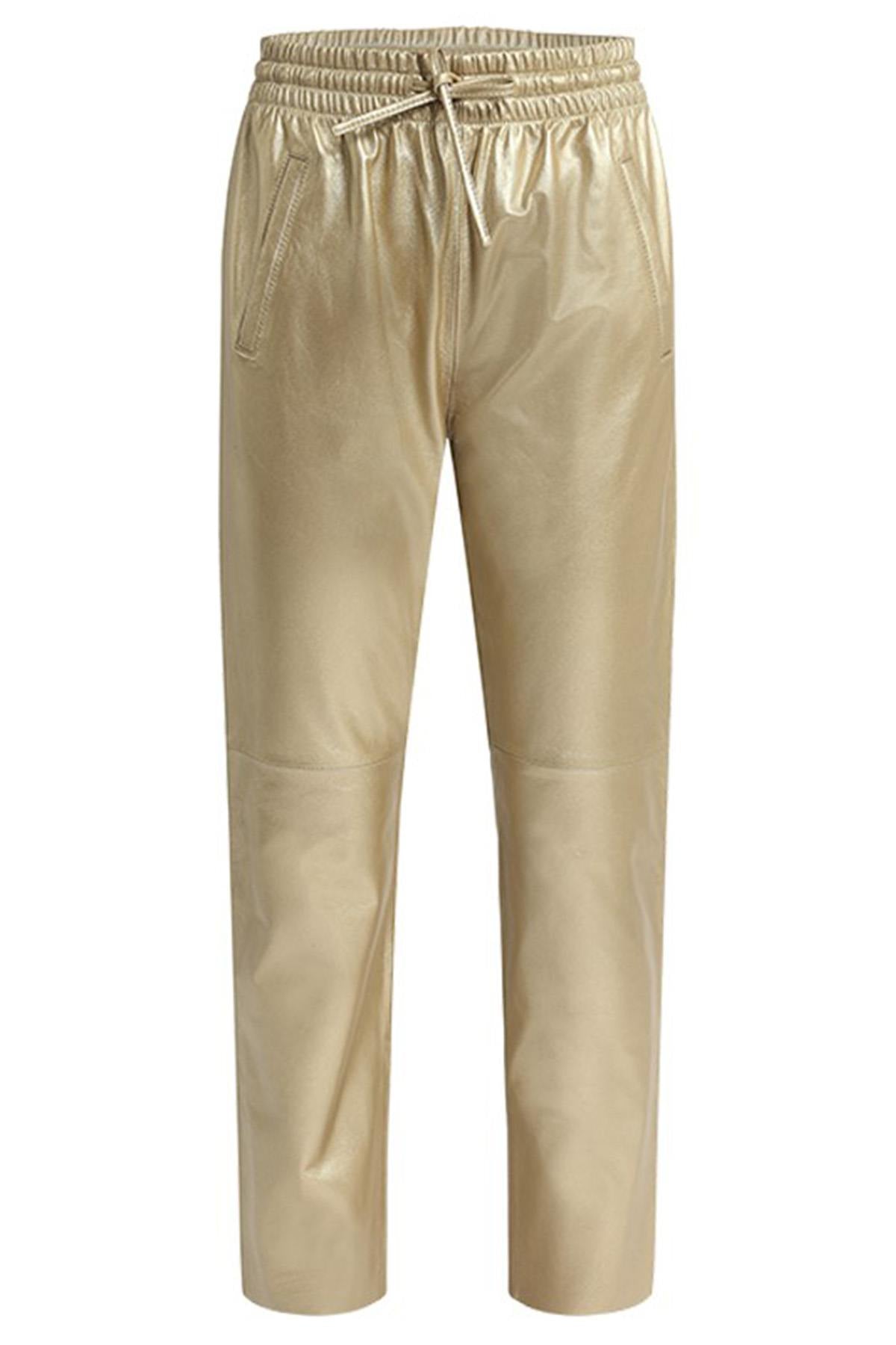 Soft and comfortable light gold metallic effect leather joggers - Image n°11