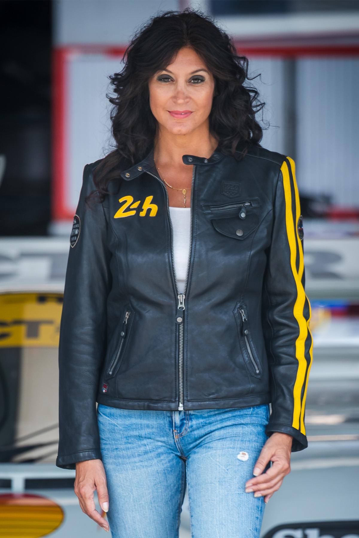 Black racing leather jacket for women - Image n°1