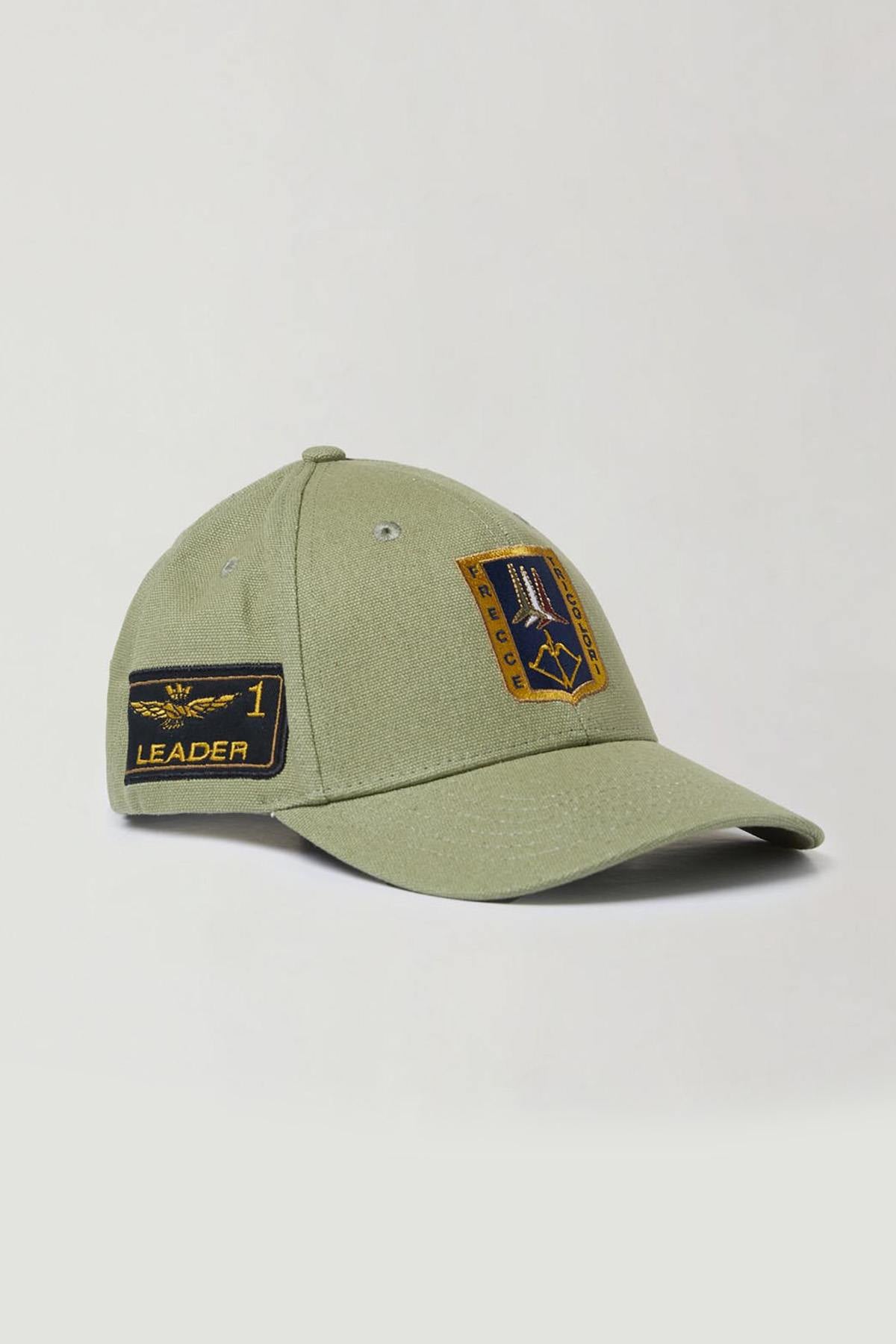 Olive green cotton cap with patches - Image n°1