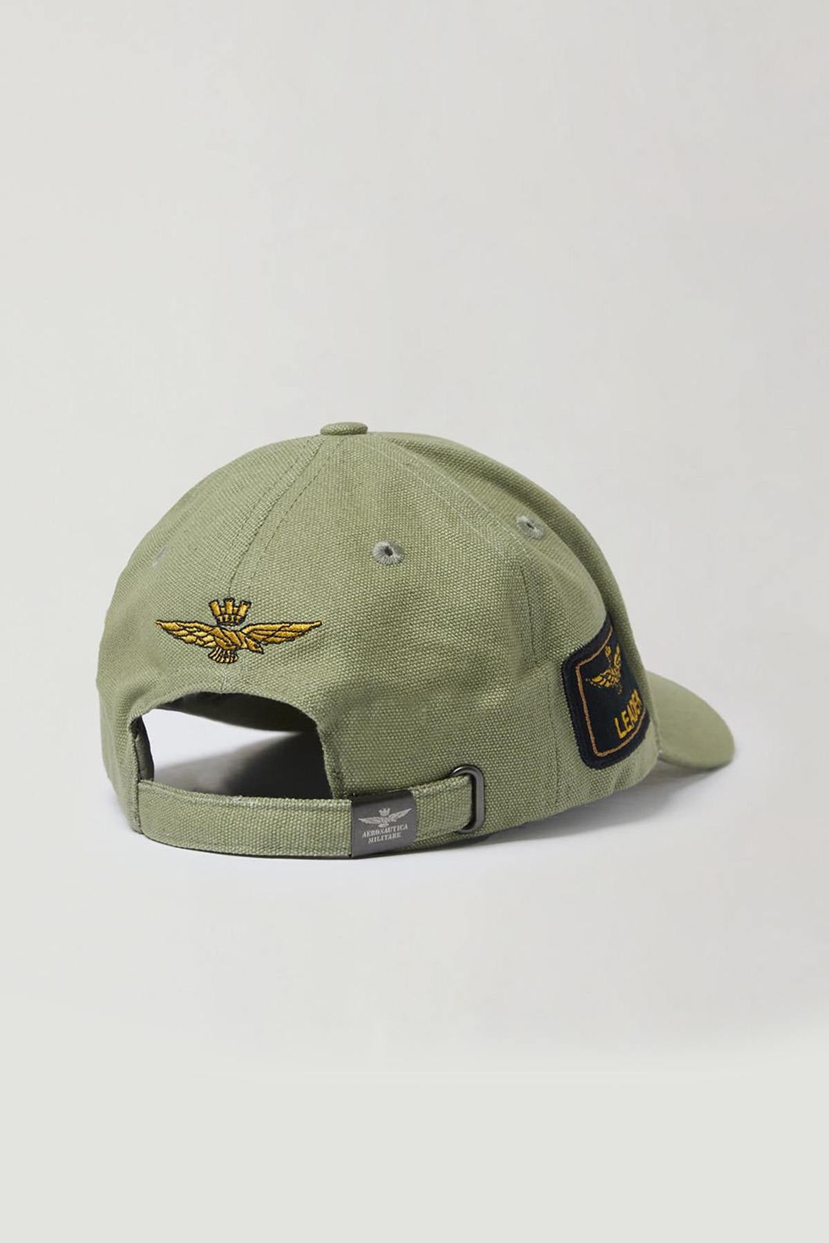 Olive green cotton cap with patches - Image n°2