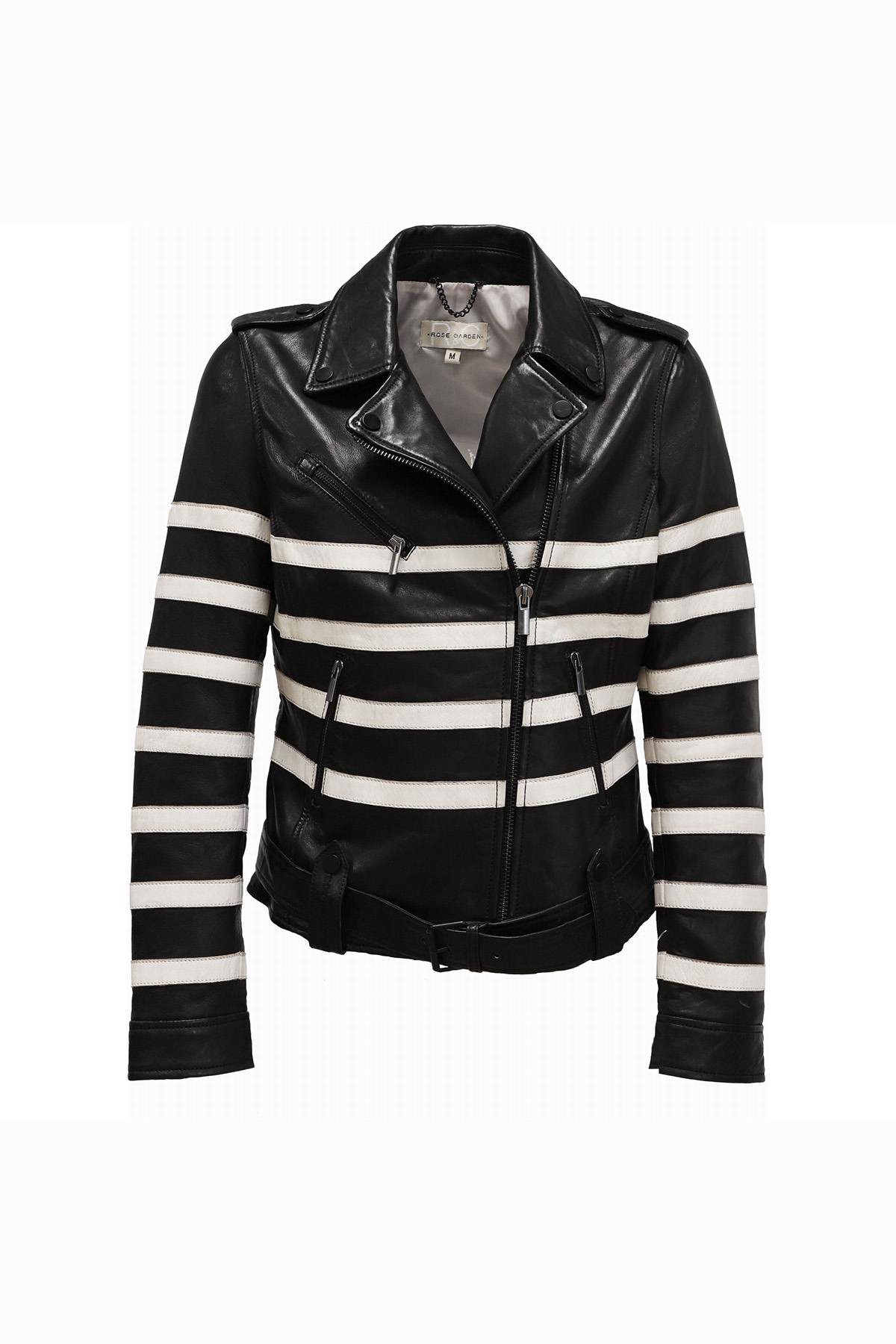 Biker jacket in black leather with white lines - Image n°9