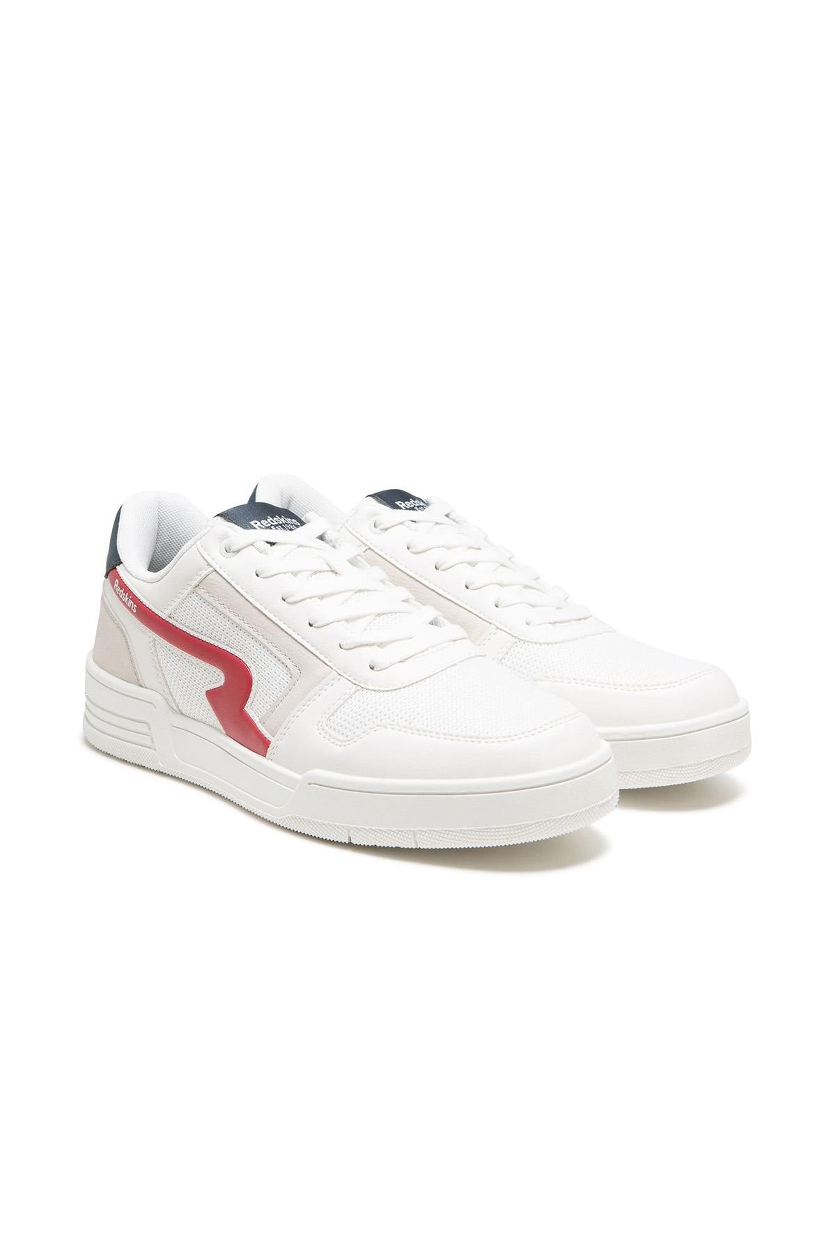 White, red and navy textile sneakers - Image n°3