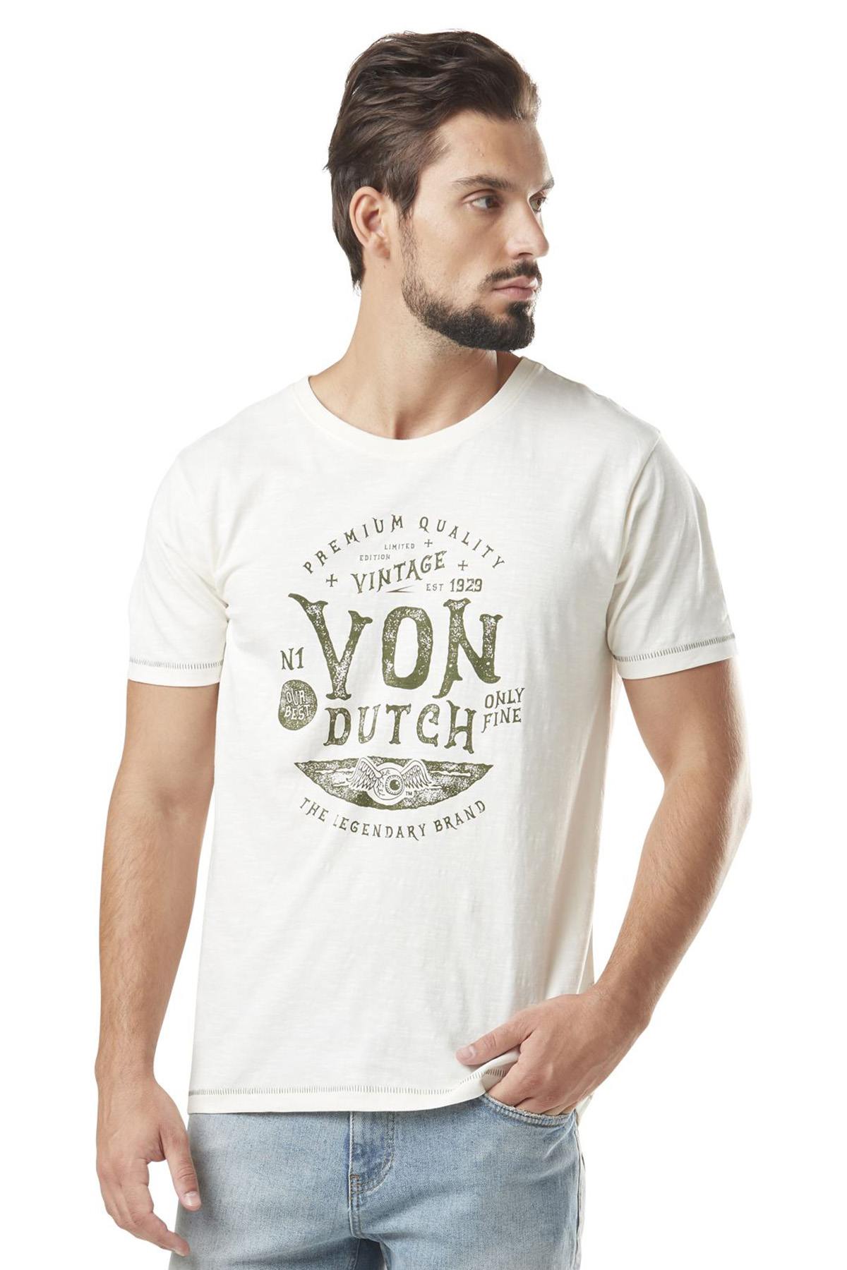 White cotton T-shirt with khaki print - Image n°1