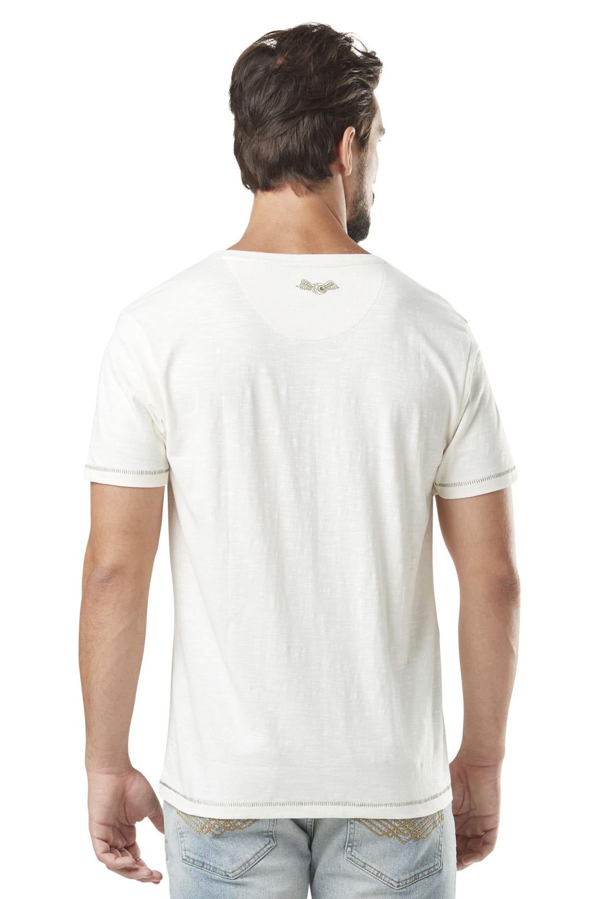 White cotton T-shirt with khaki print - Image n°3