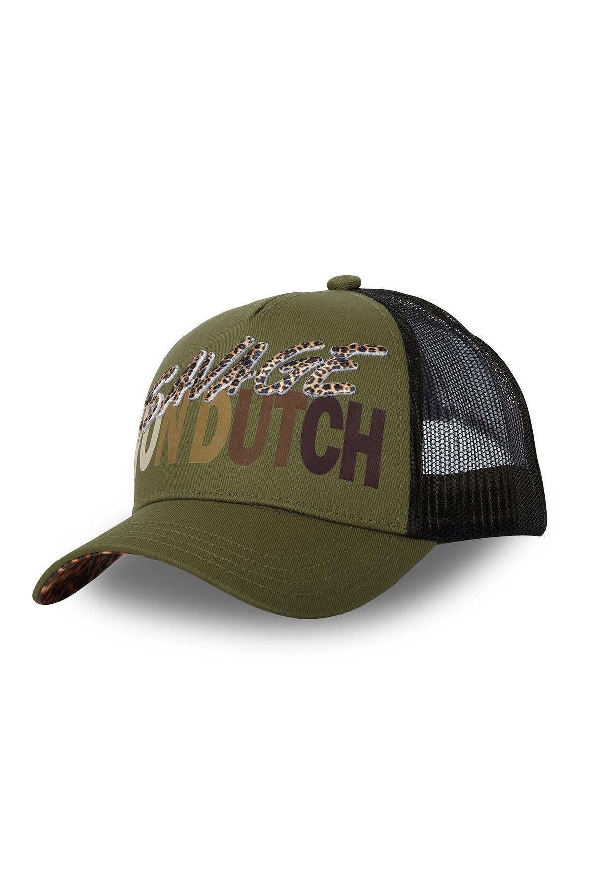 Khaki trucker cap with leopard text - Image n°1