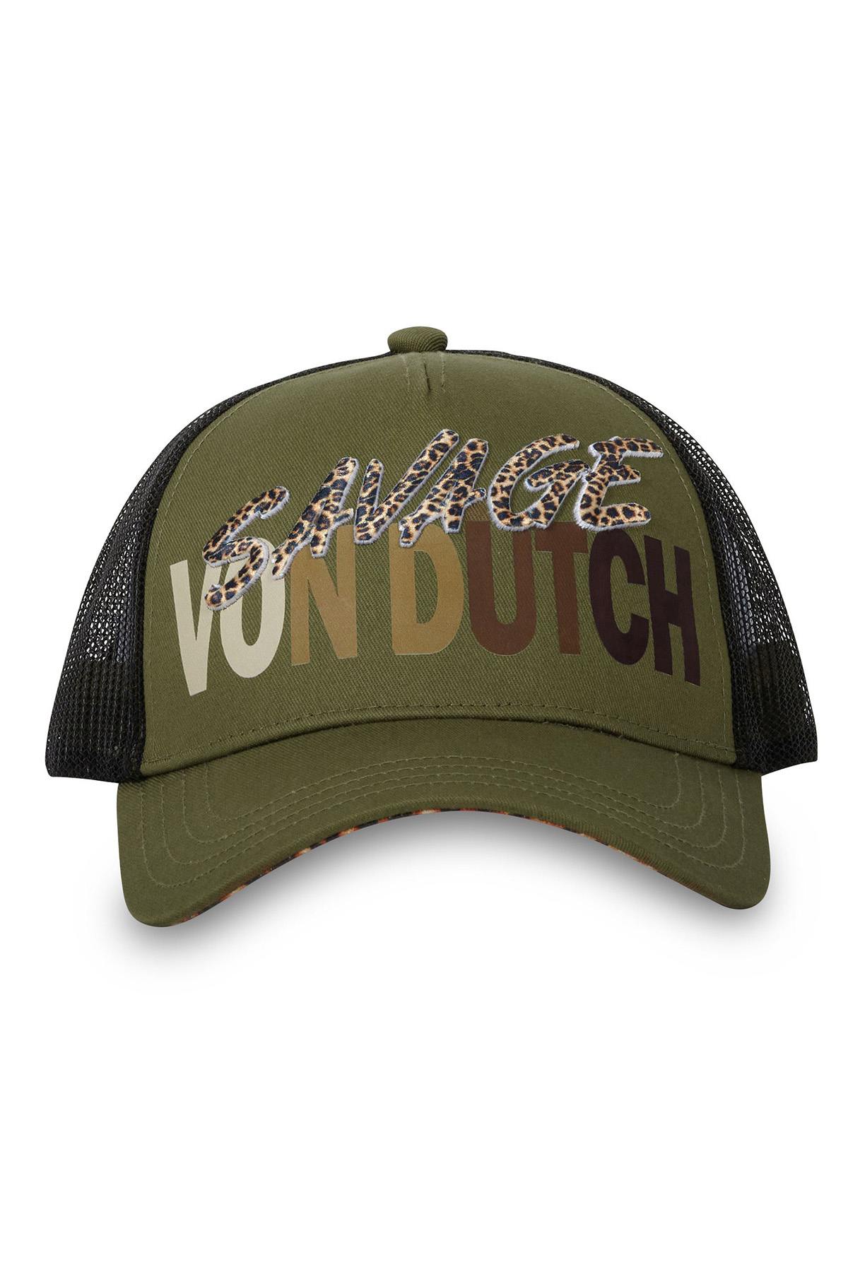 Khaki trucker cap with leopard text - Image n°3