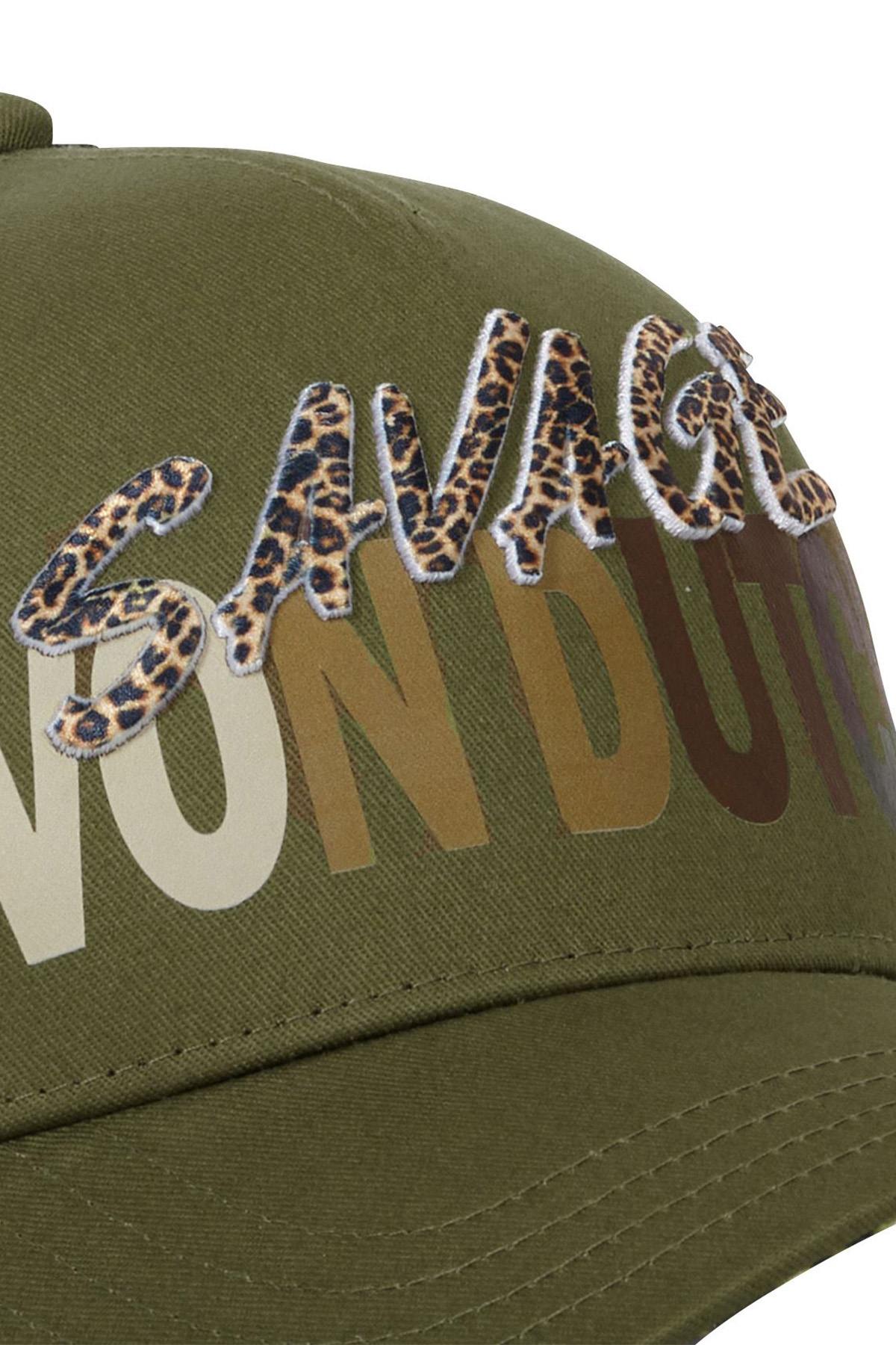 Khaki trucker cap with leopard text - Image n°2