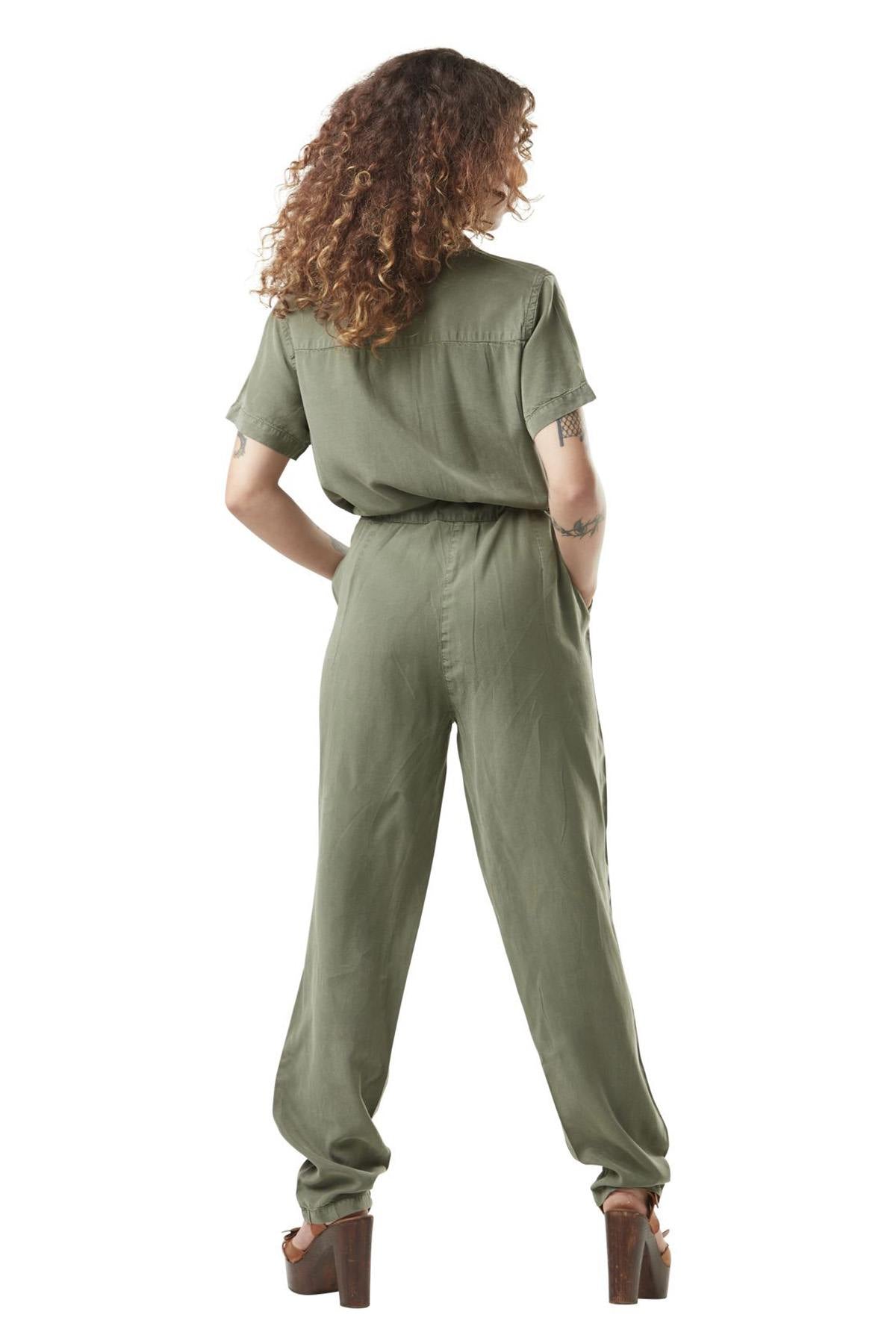 Khaki short-sleeved jumpsuit - Image n°2