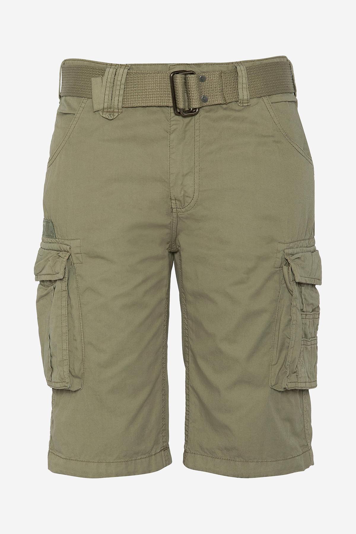 Light khaki cotton cargo shorts - Image n°1