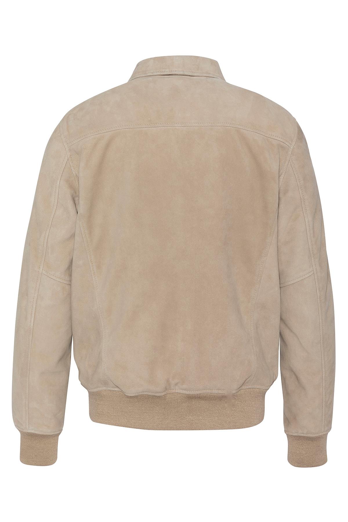 Beige suede leather bomber jacket - Image n°4