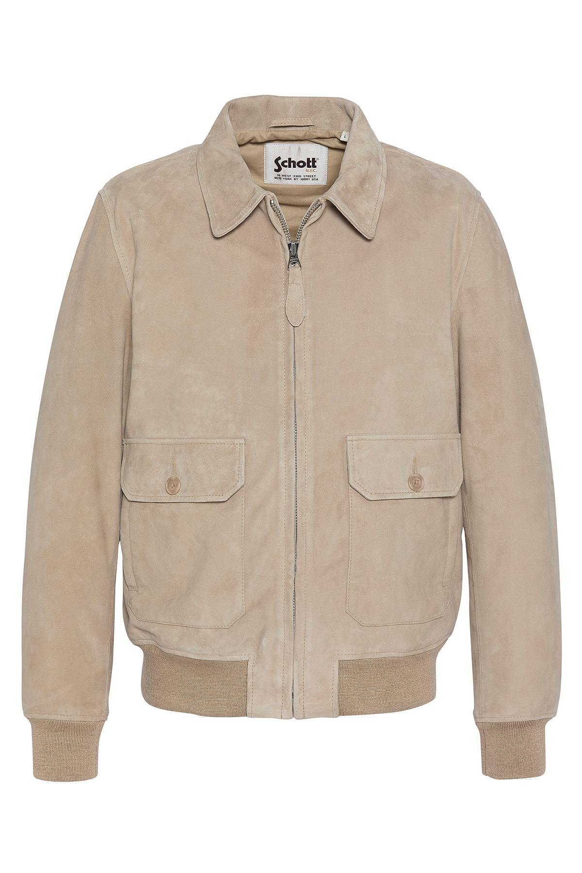 Beige suede leather bomber jacket - Image n°3