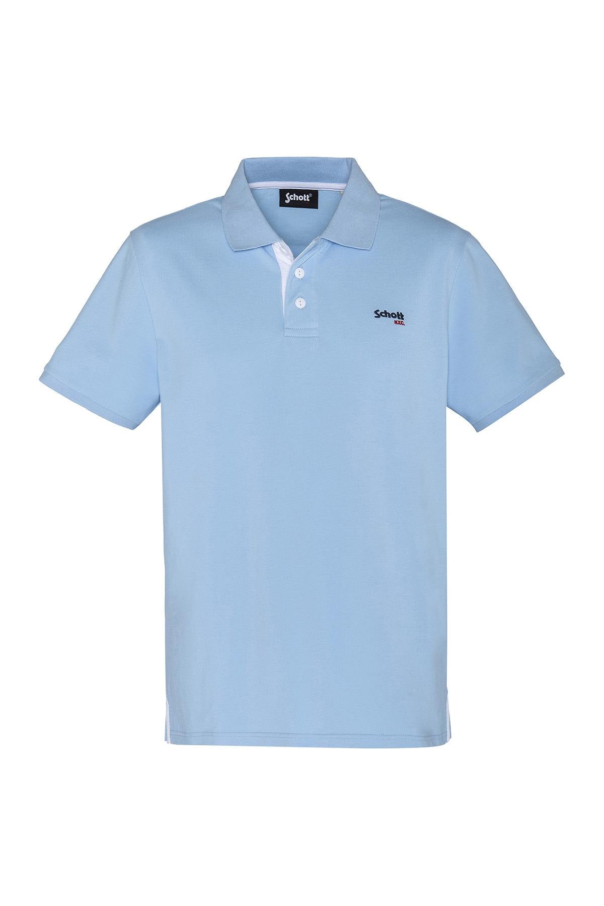 Sky blue and white cotton polo shirt - Image n°3