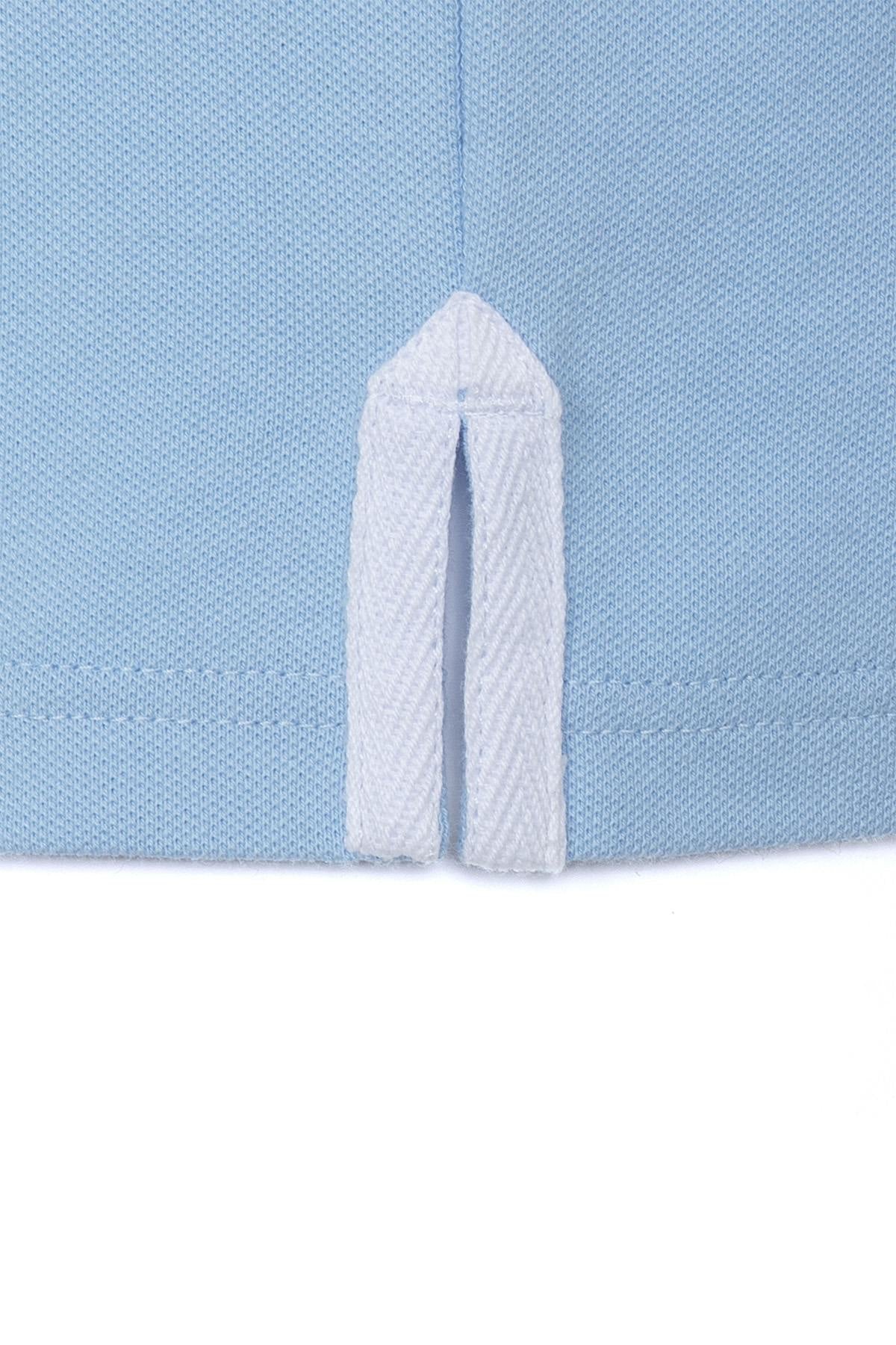 Sky blue and white cotton polo shirt - Image n°7