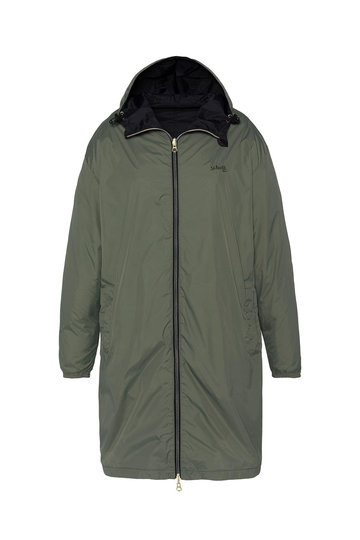 Long reversible black and sage khaki jacket - Image n°9