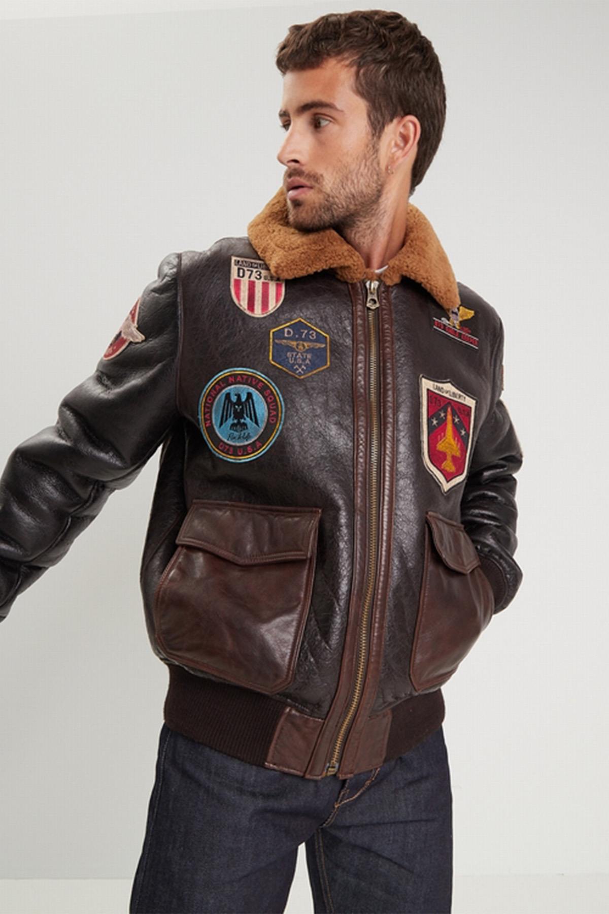 Shearling bomber jacket with patches - Image n°1