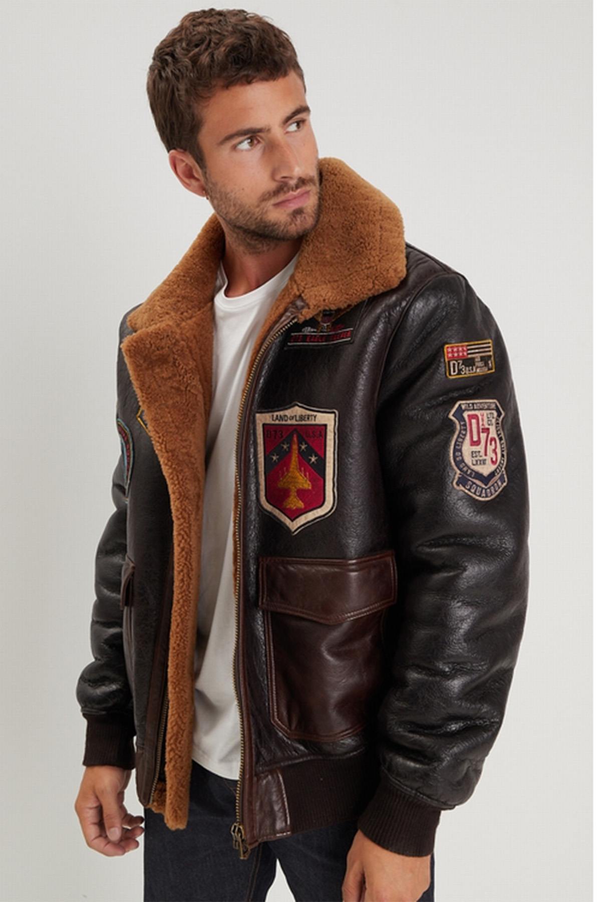 Shearling bomber jacket with patches - Image n°3