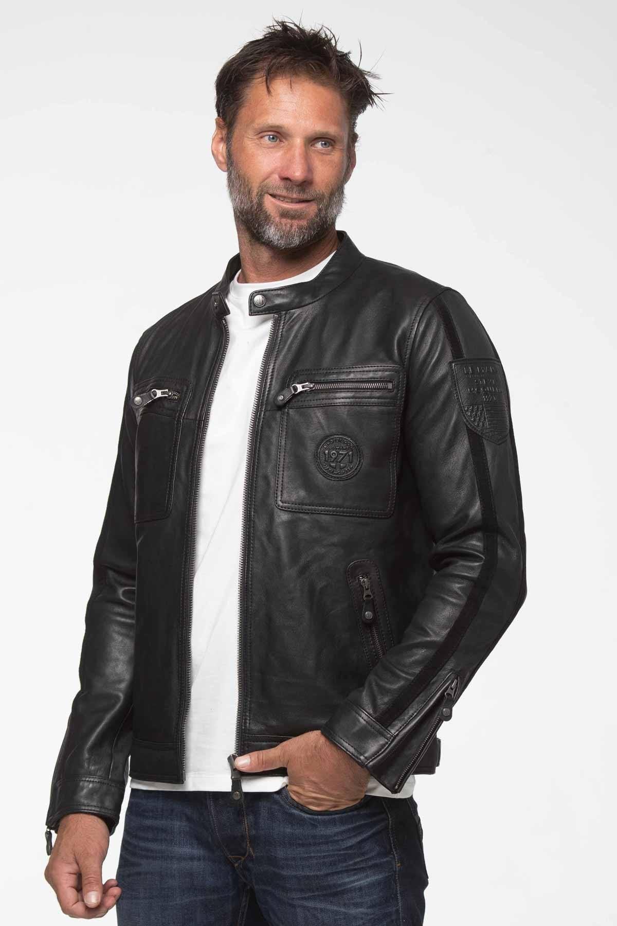 Steve McQueen black biker collar leather jacket - Image n°1