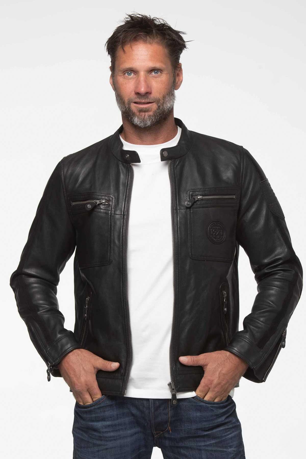 Steve McQueen black biker collar leather jacket - Image n°4