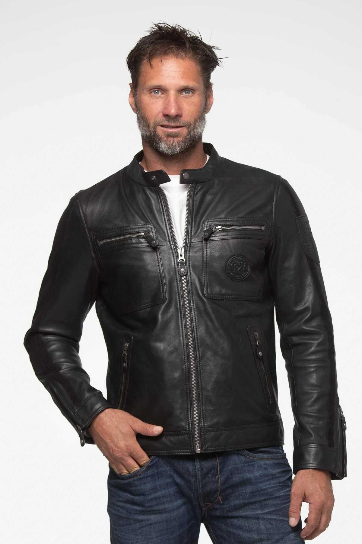 Steve McQueen black biker collar leather jacket - Image n°3