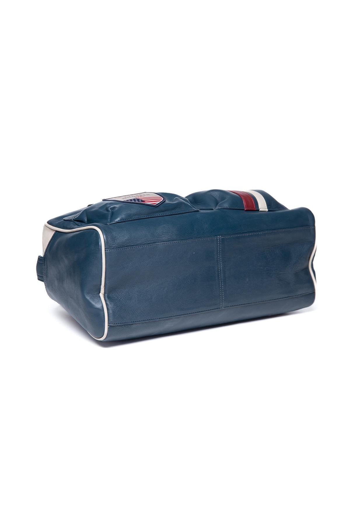 Men's royal blue racing leather travel bag - Image n°5