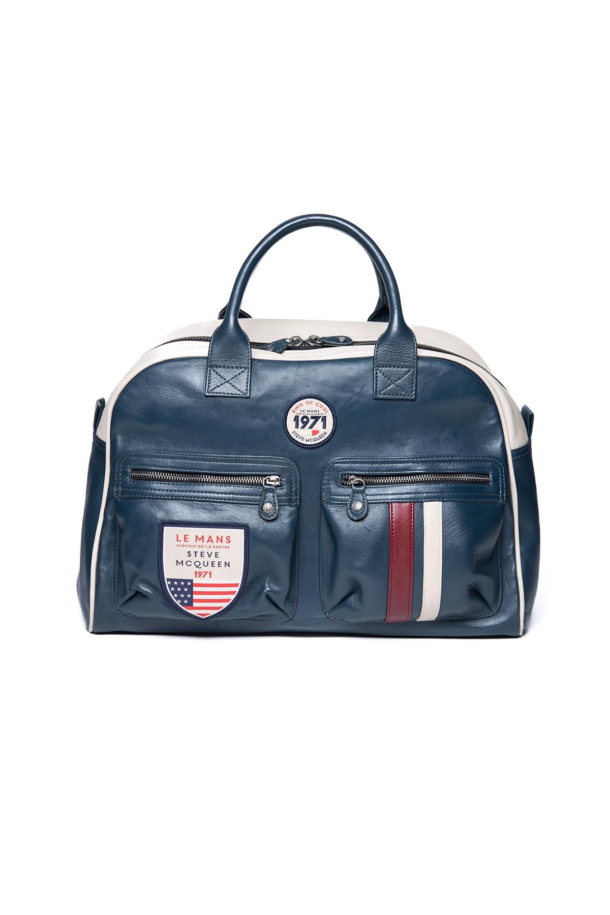 Men's royal blue racing leather travel bag - Image n°2