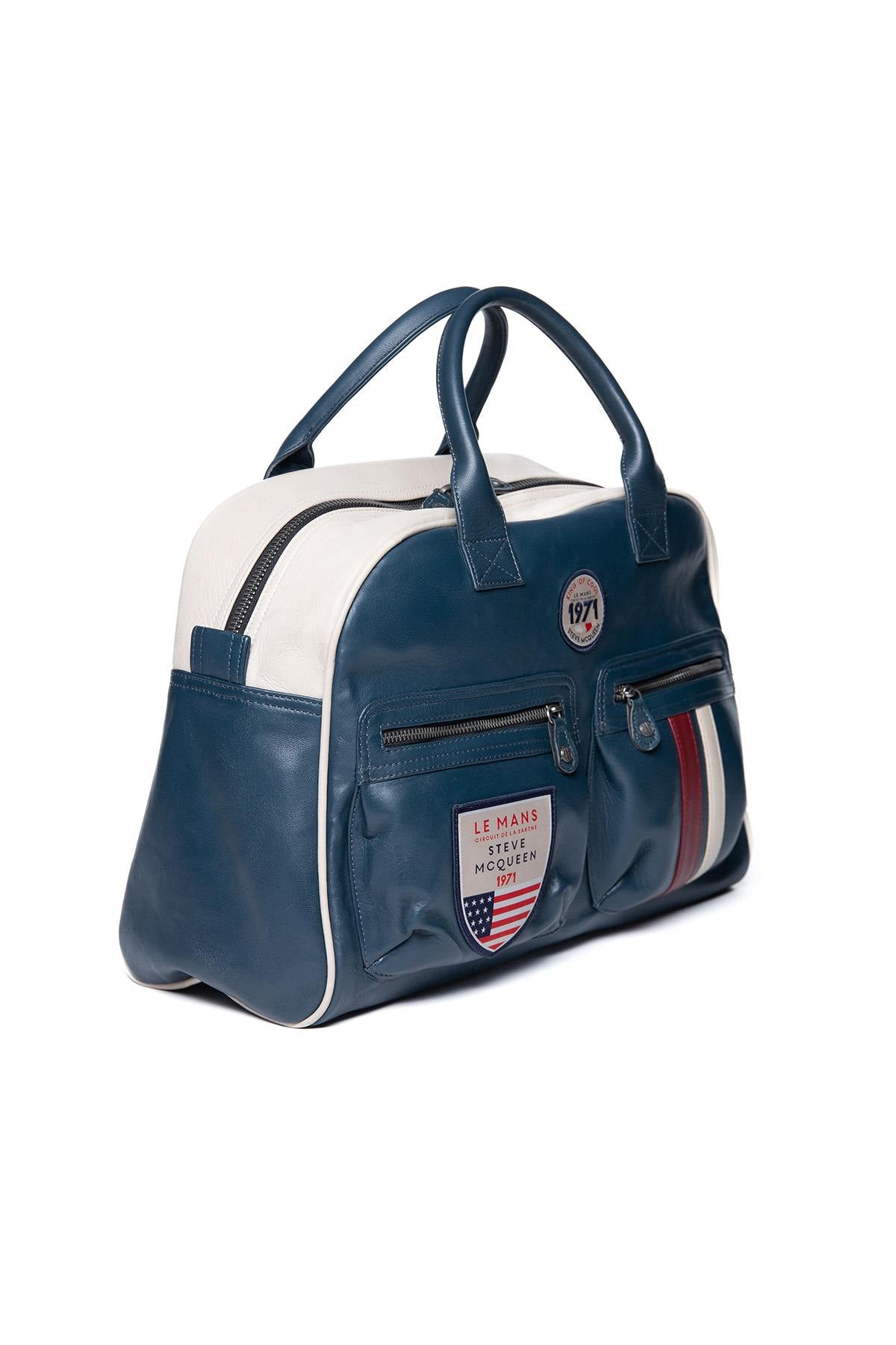 Men's royal blue racing leather travel bag - Image n°4