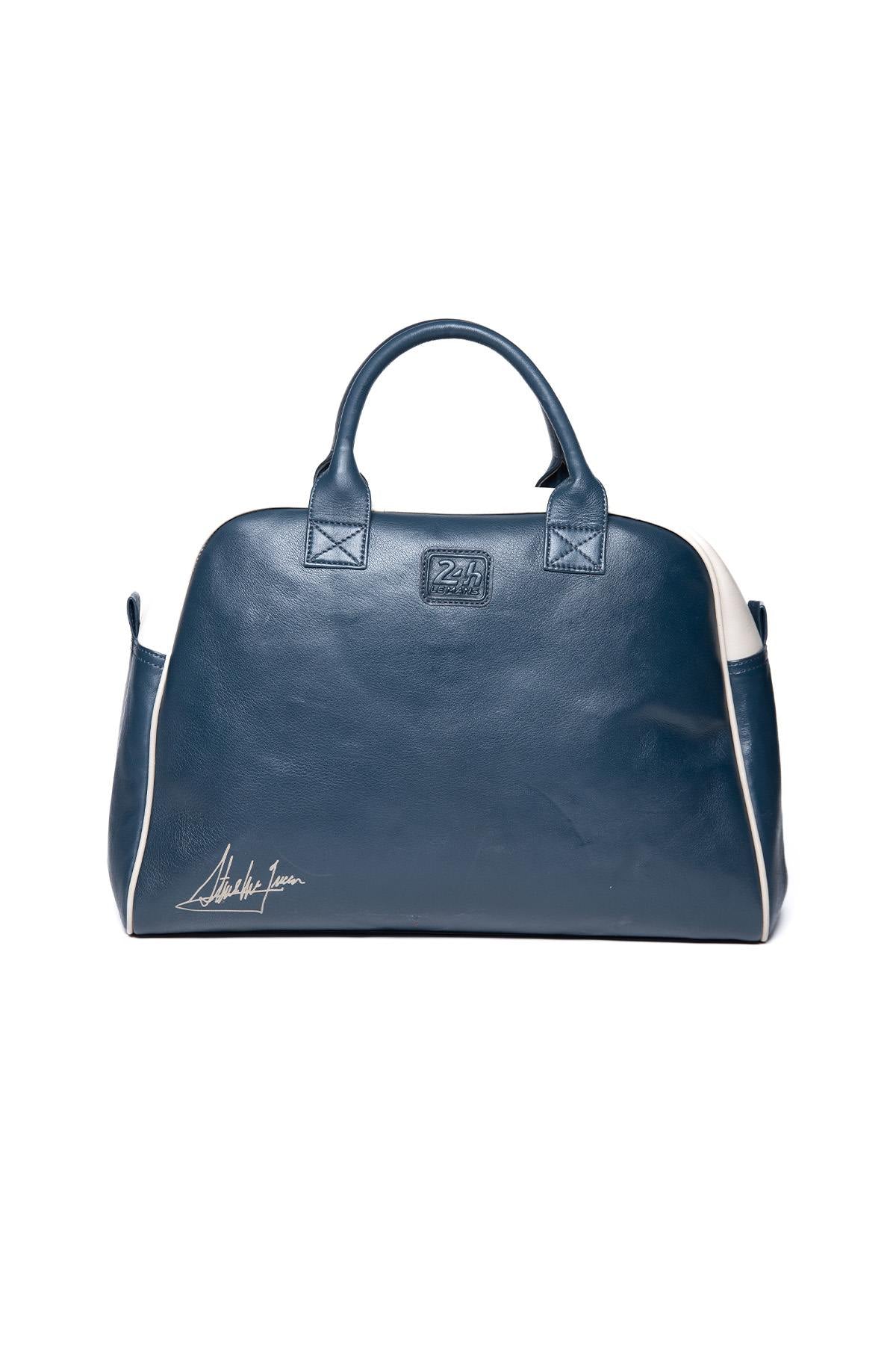 Men's royal blue racing leather travel bag - Image n°3