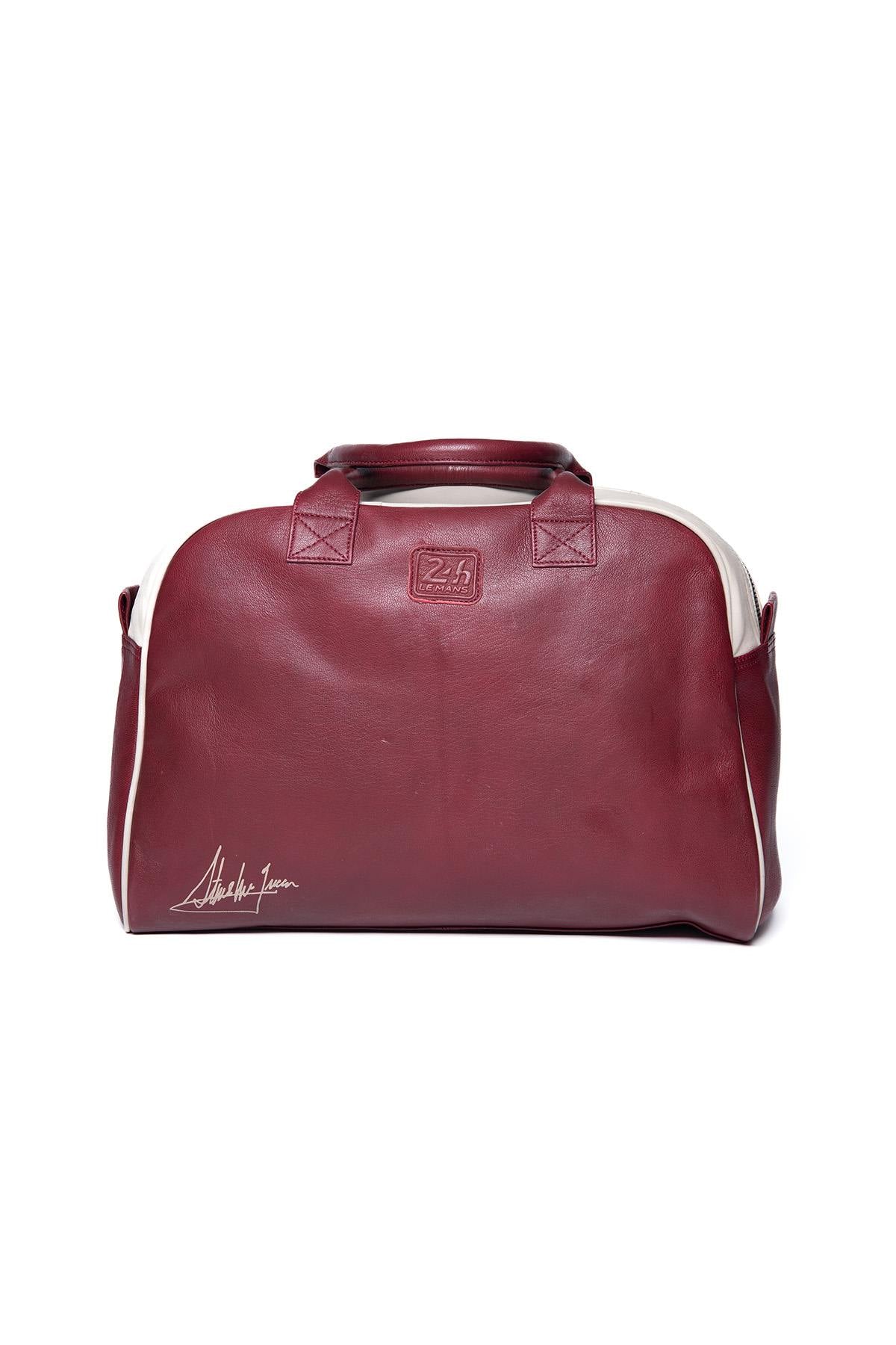 Men's dark red racing leather travel bag - Image n°2