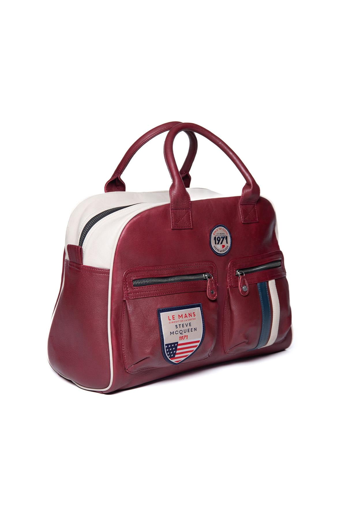 Men's dark red racing leather travel bag - Image n°3