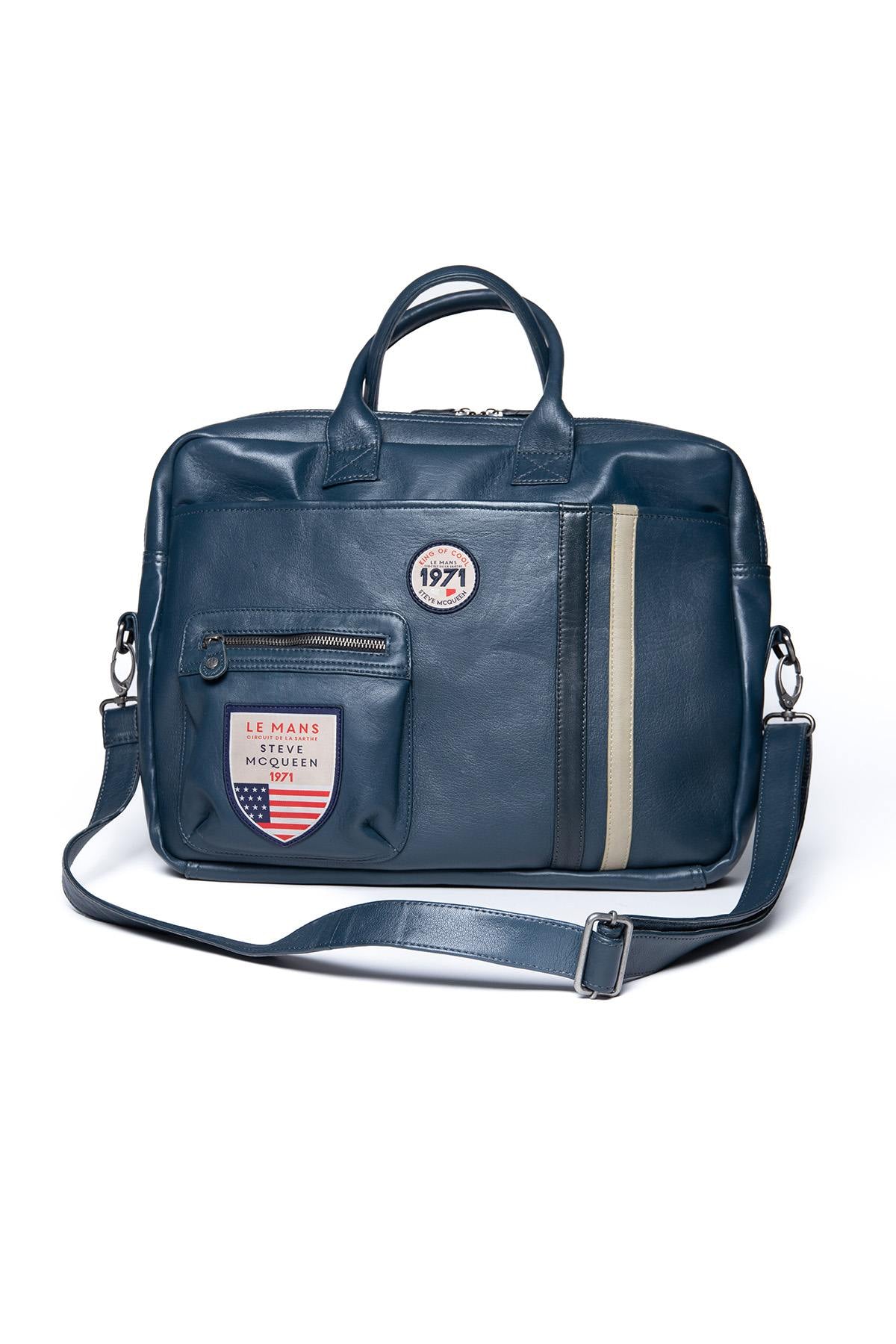 Royal blue racing leather shoulder bag - Image n°1