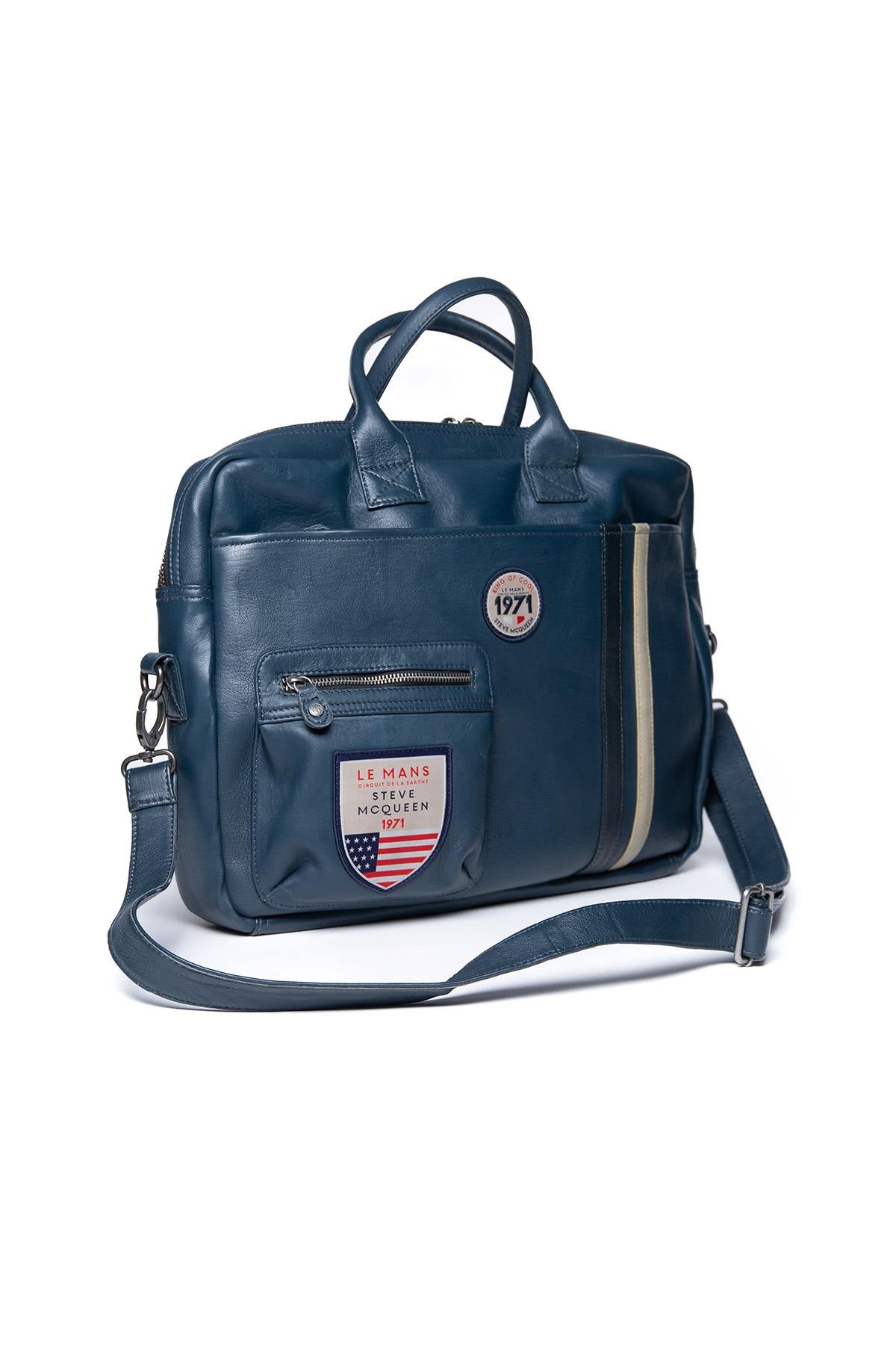 Royal blue racing leather shoulder bag - Image n°3