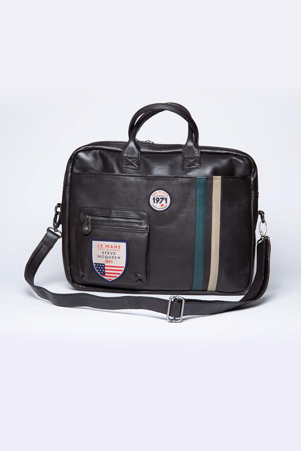 Dark brown racing leather shoulder bag - Image n°1