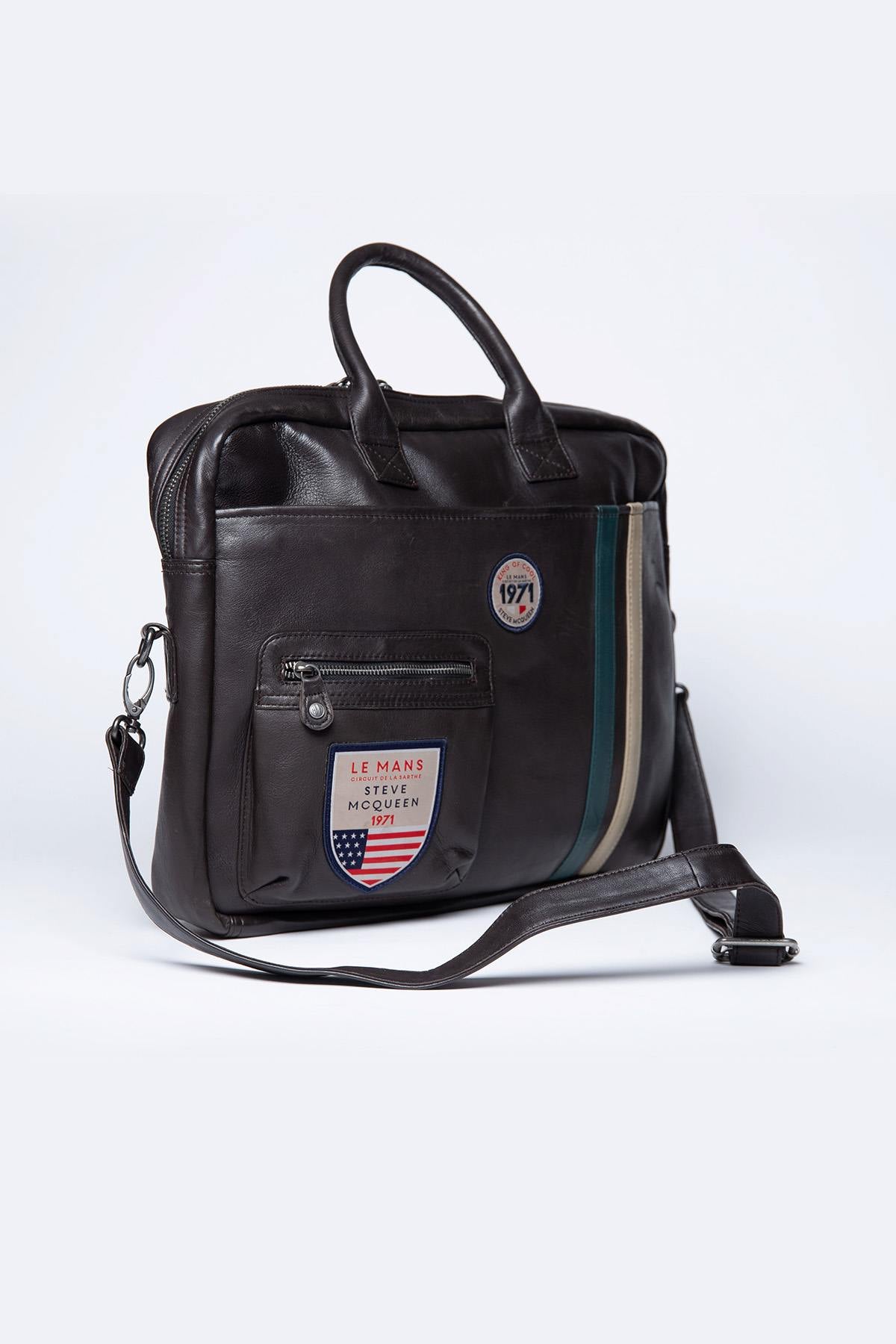 Dark brown racing leather shoulder bag - Image n°4