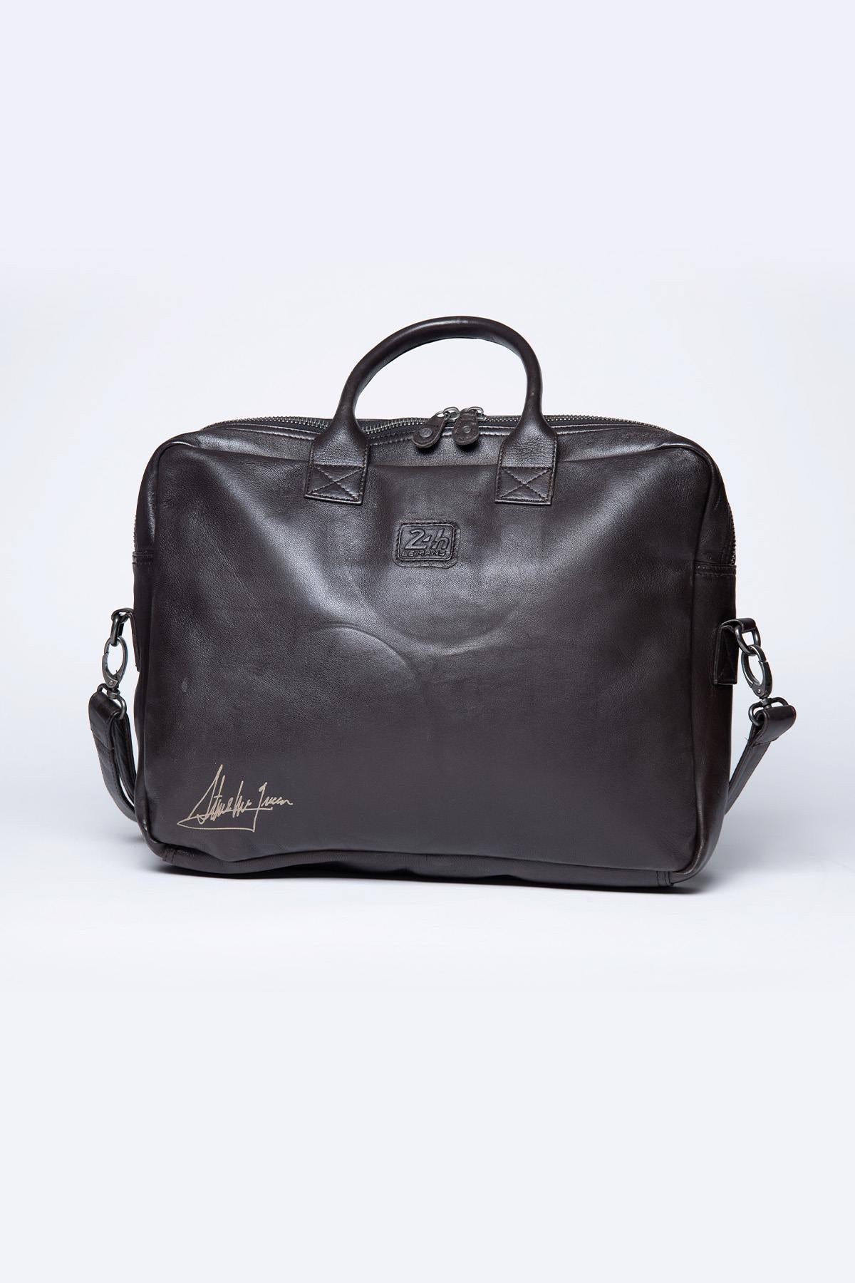 Dark brown racing leather shoulder bag - Image n°2