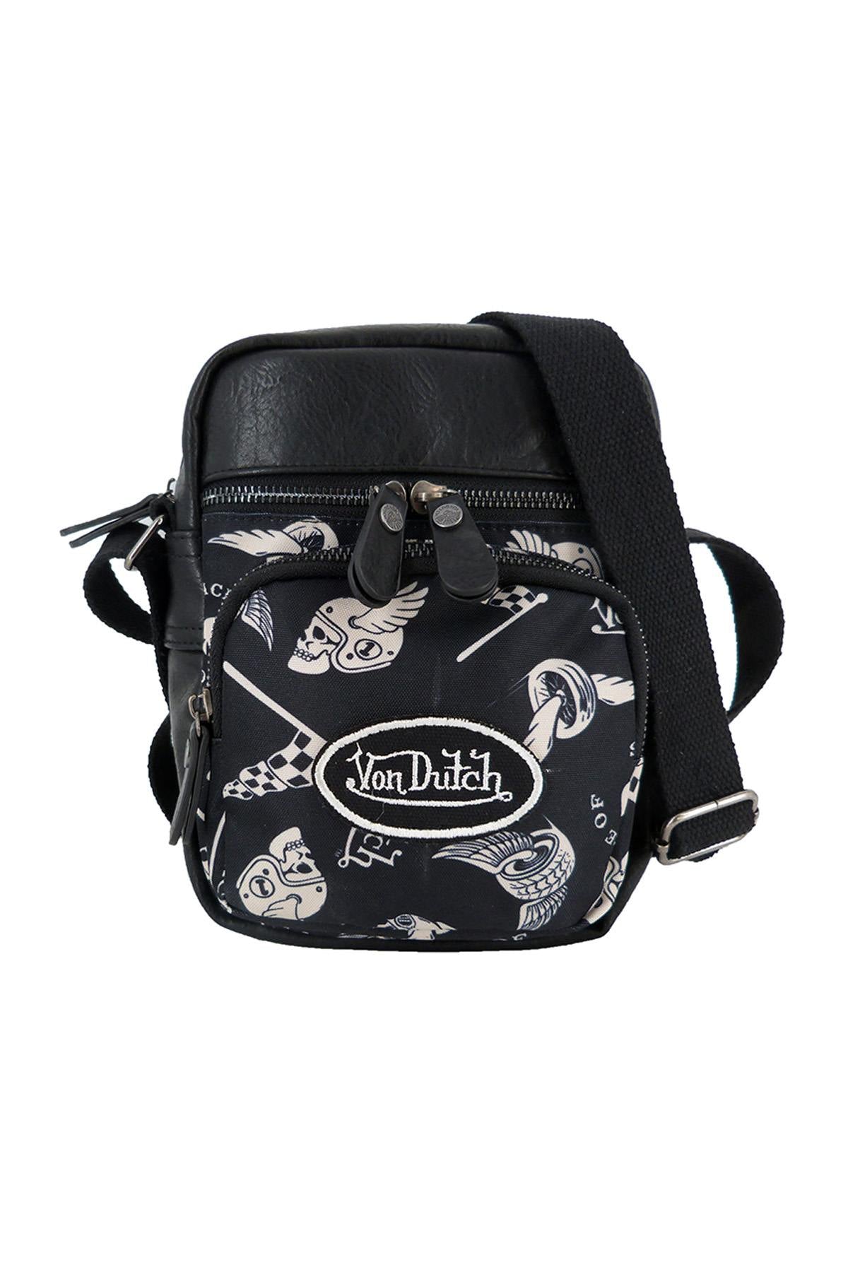 Black printed satchel for men - Image n°1